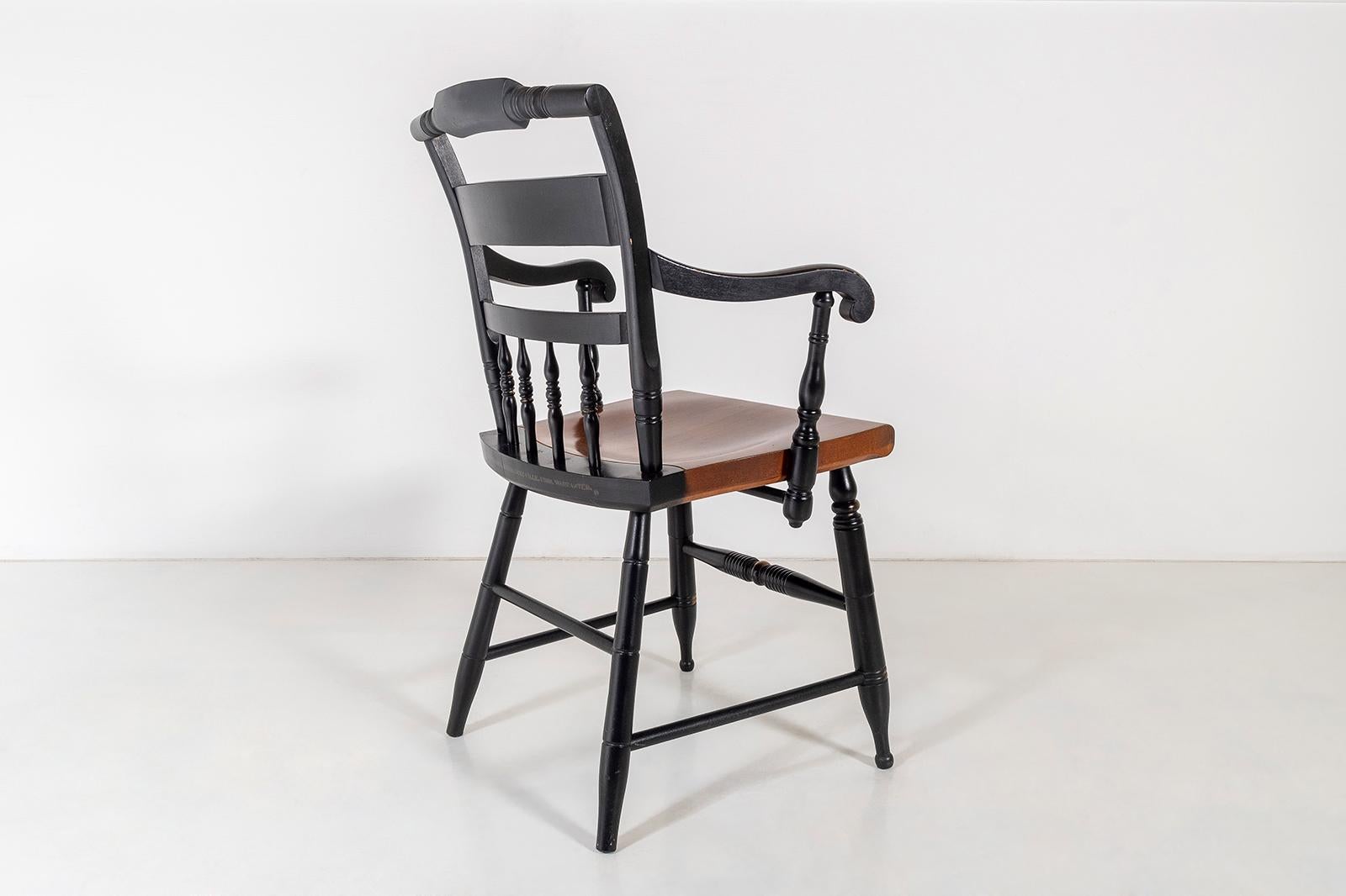 Set of 4, L. Hitchcock Stencilled Painted Black Solid Maple Dining Chairs For Sale 3