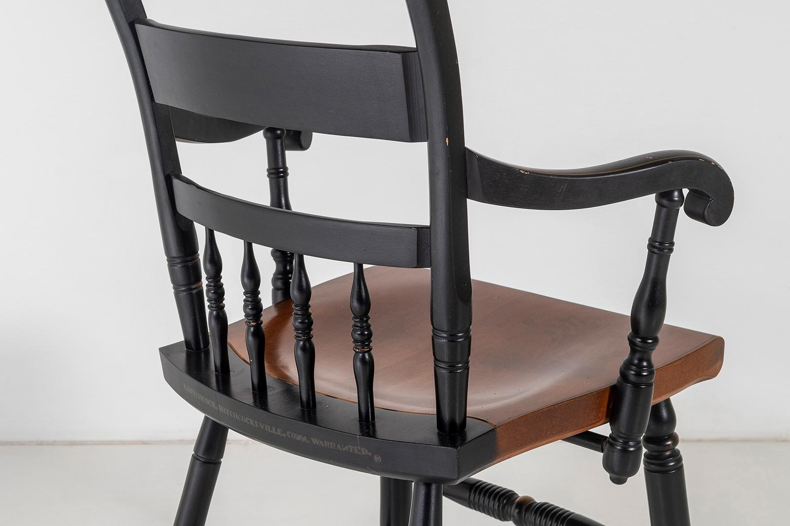 Set of 4, L. Hitchcock Stencilled Painted Black Solid Maple Dining Chairs For Sale 5