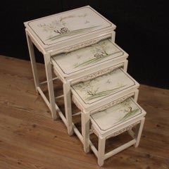 Set of 4 Lacquered and Painted Chinoiserie Wood French Coffee Tables, 1960