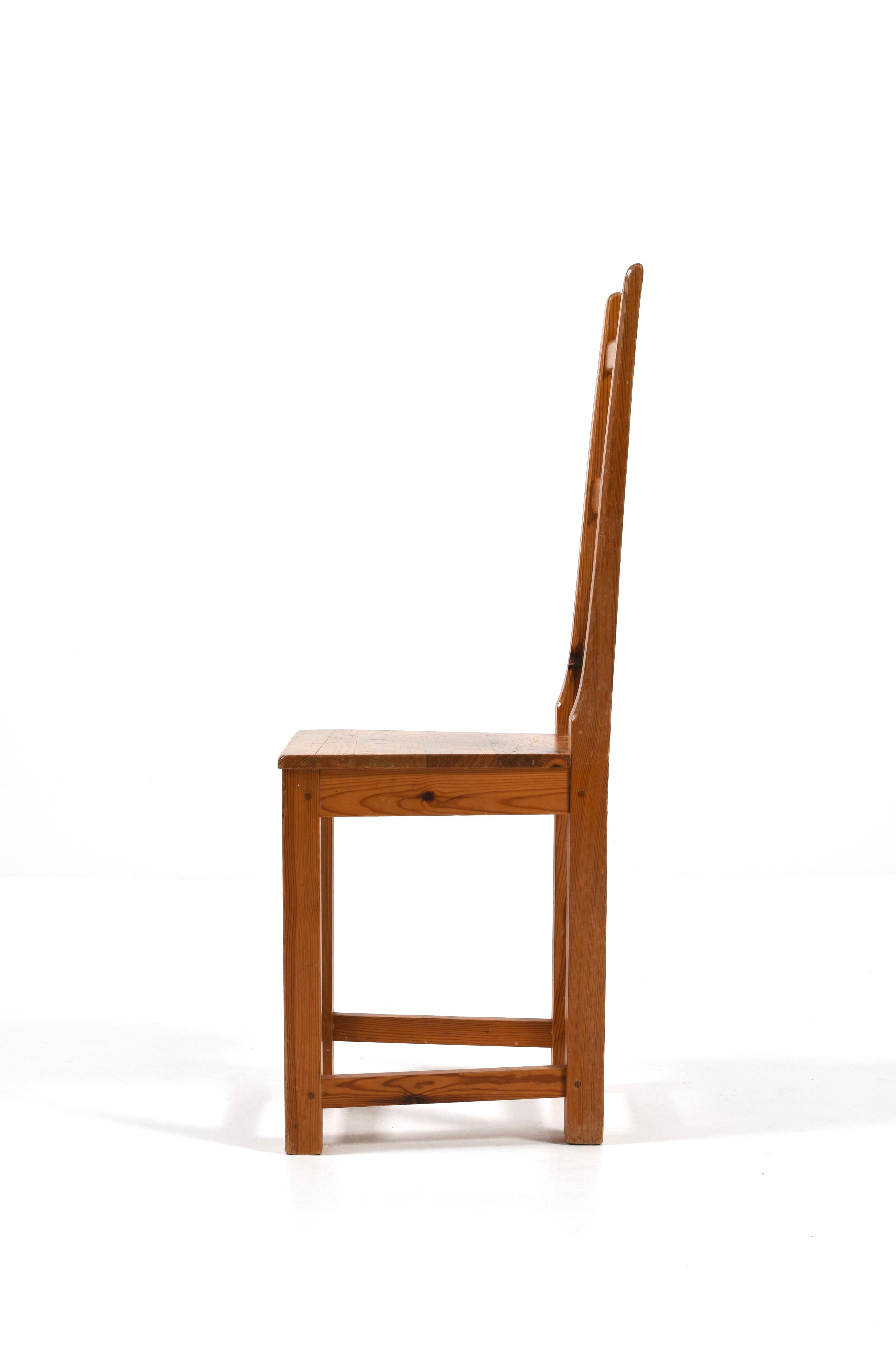Fin du 20e siècle Lot de 4 chaises de salle à manger à dossier en échelle en pin de Sven Larsson, 1970, Suède en vente