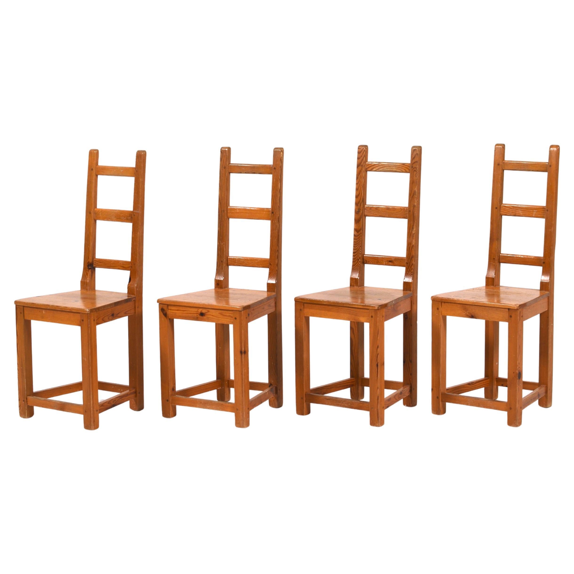 Set di 4 sedie da pranzo con schienale a scaletta in pino di Sven Larsson, 1970, Svezia