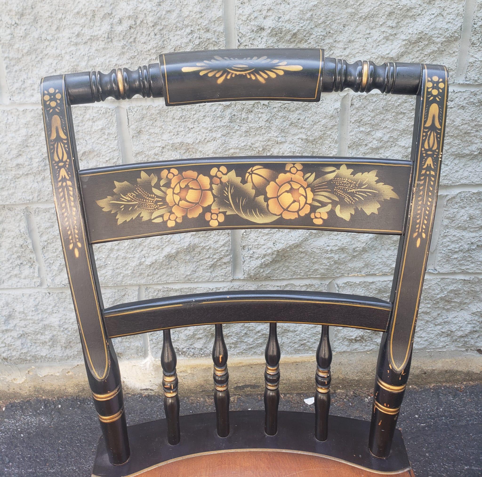 American Set of 4 Lambert Hitchcock Ebonized and Gilt Ornate Maple Dining Chairs For Sale