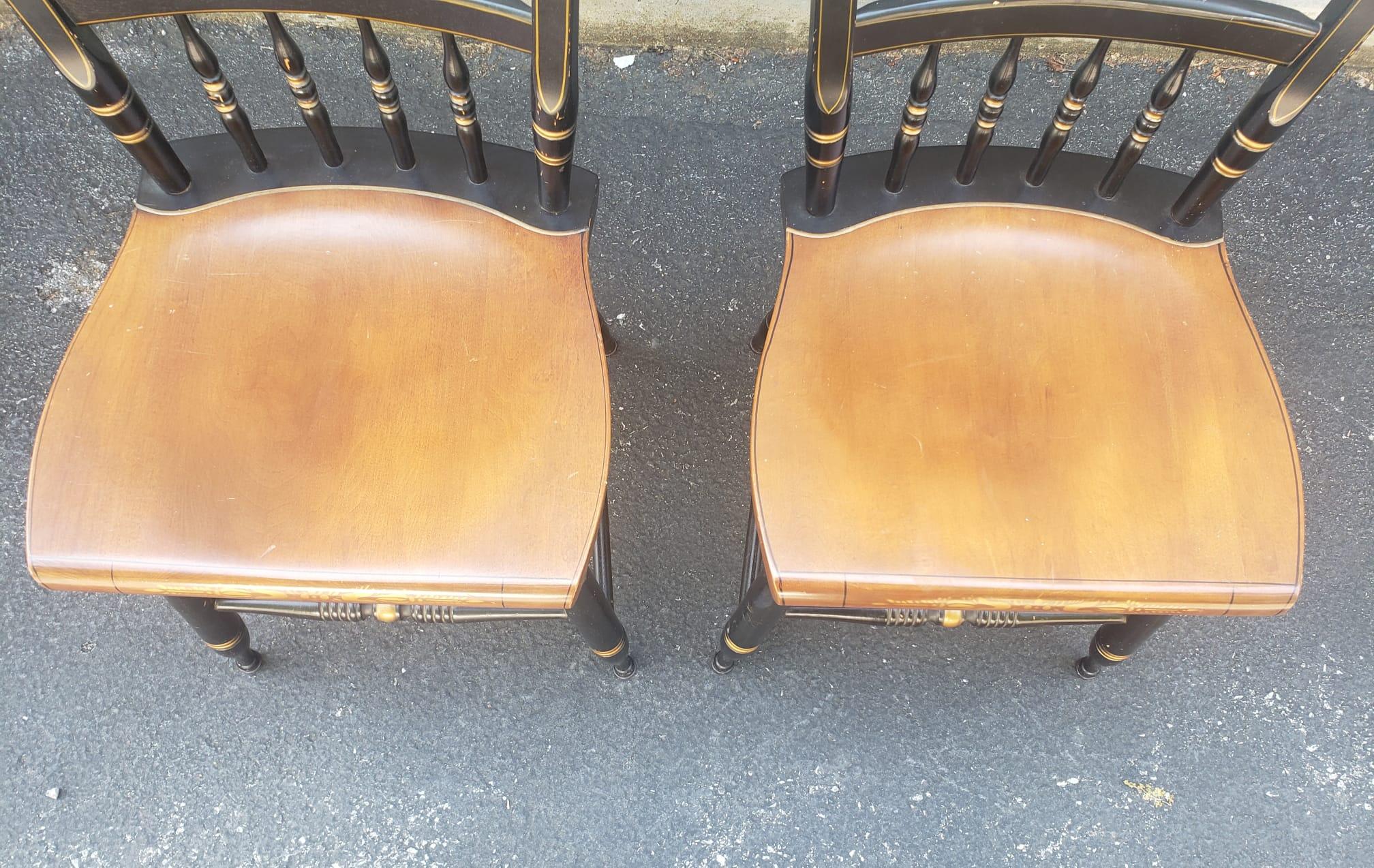 Painted Set of 4 Lambert Hitchcock Ebonized and Gilt Ornate Maple Dining Chairs For Sale