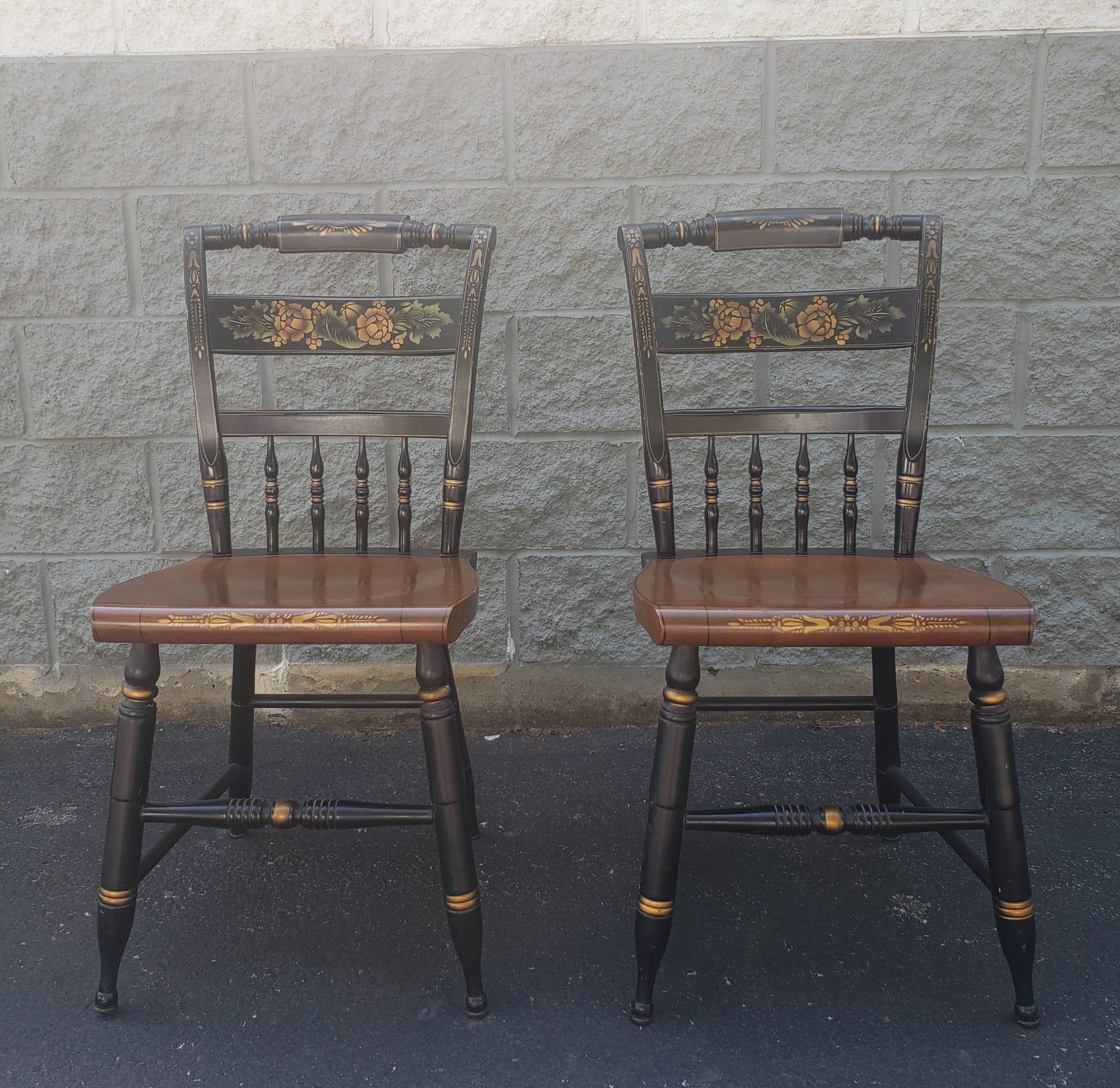 Set of 4 Lambert Hitchcock Ebonized and Gilt Ornate Maple Dining Chairs For Sale 2