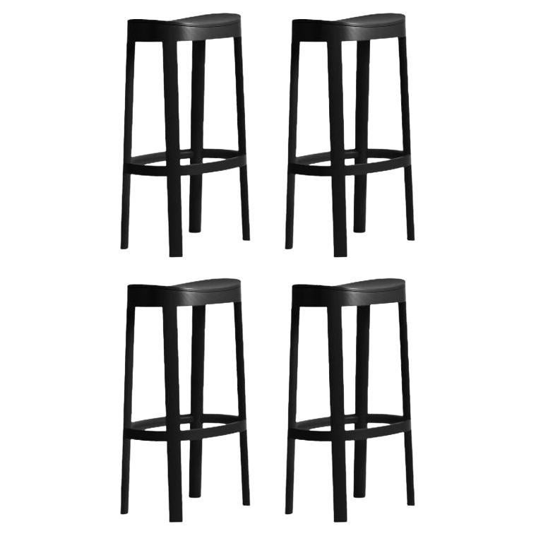 Set of Six Caned Seat and Wood Back Bar Stools at 1stDibs