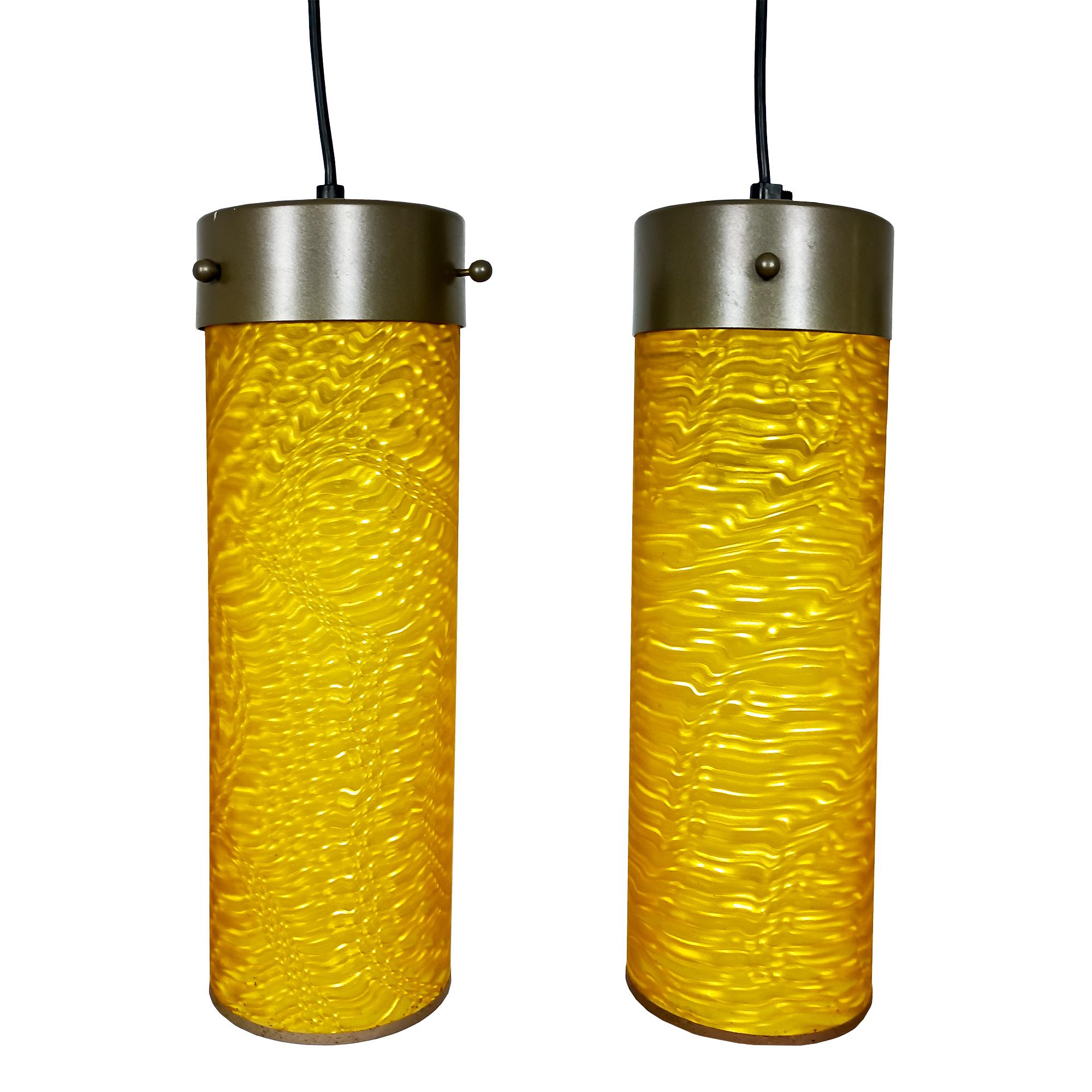 Set of 4 lanterns with steel holders, orange Rodoïd lampshades with kinetic decoration.

France 1980