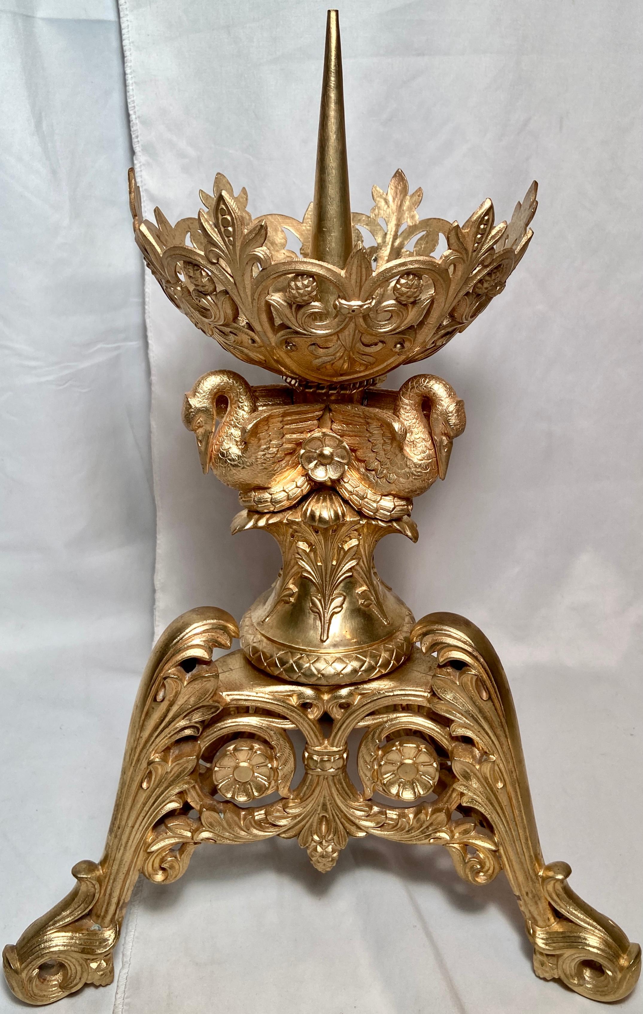 Set of 4 exceptional antique early 19th century gold bronze chateau candle holders with swans. Wonderful large size and carving.
May be sold as a pair.