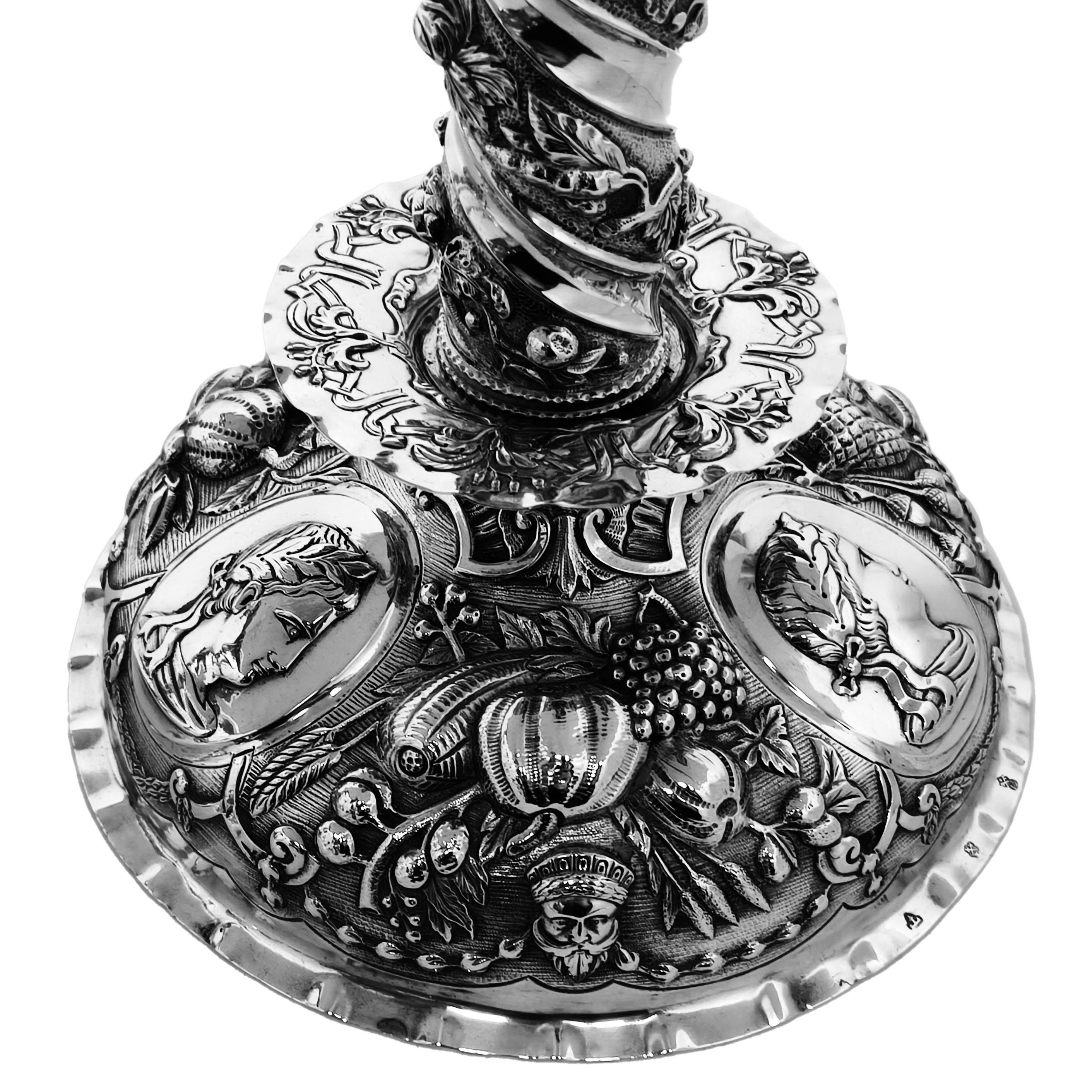 Satz von 4 großen antiken deutschen Silber-Kerzenleuchtern um 1890 (19. Jahrhundert) im Angebot