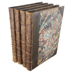 Set of 4 Large Antique Leather and Marbleised Books for Decoration