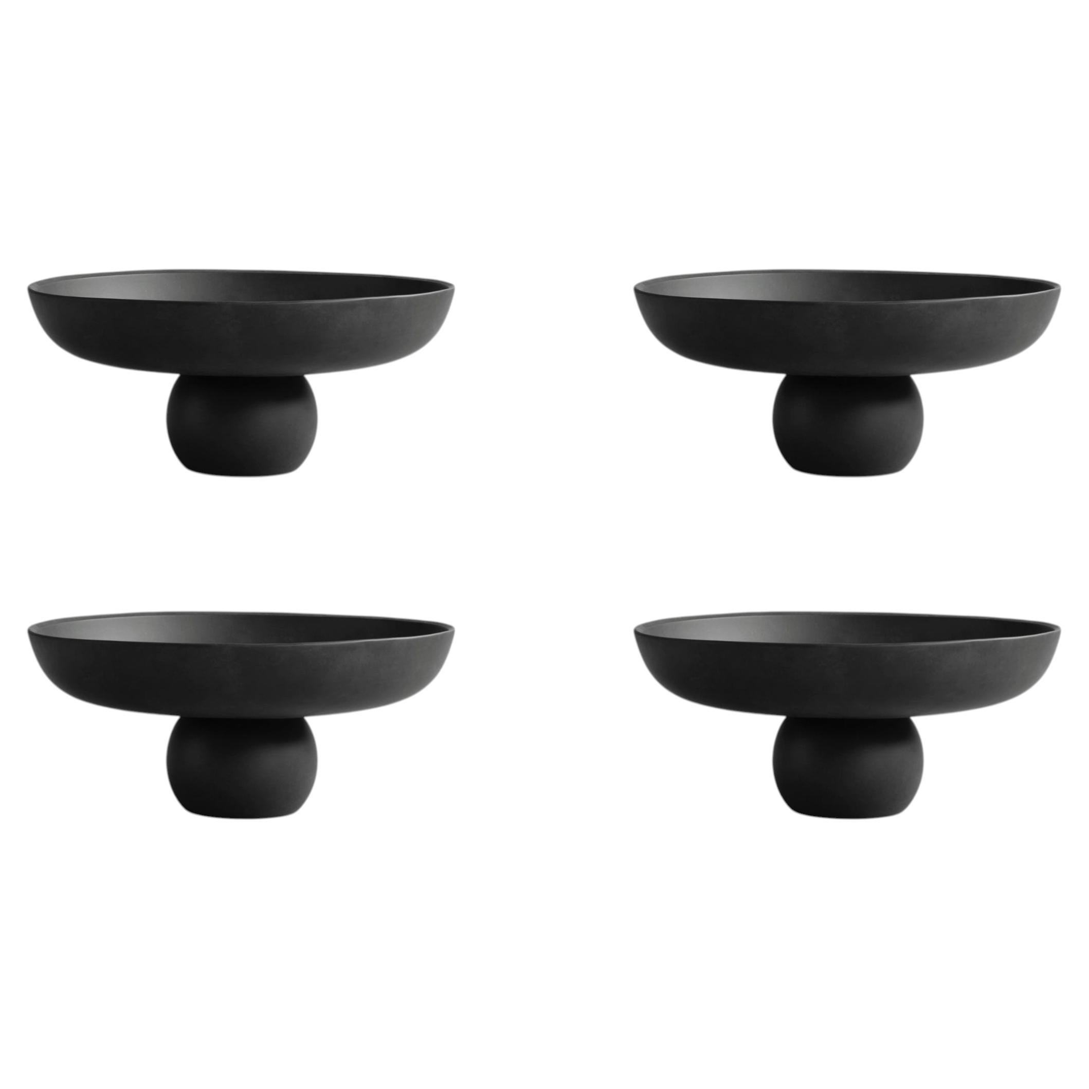 Lot de 4 grands bols décoratifs en céramique noire, style contemporain en vente