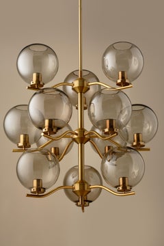 Set di 4 grandi lampadari in ottone di Holger Johansson, Svezia, anni '70