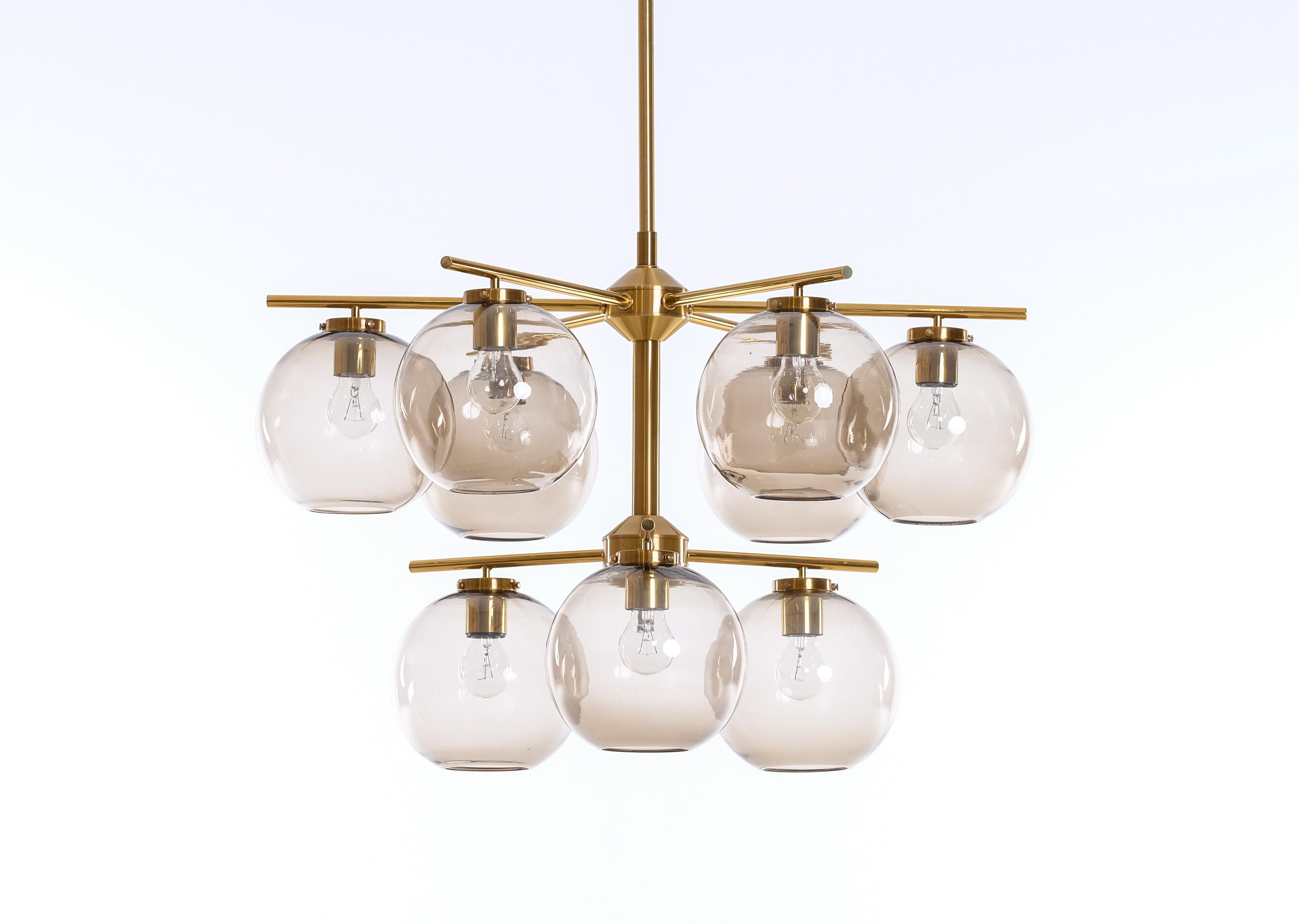 Late 20th Century Set of 4 Large Brass Chandeliers by Holger Johansson, Sweden, 1970s For Sale