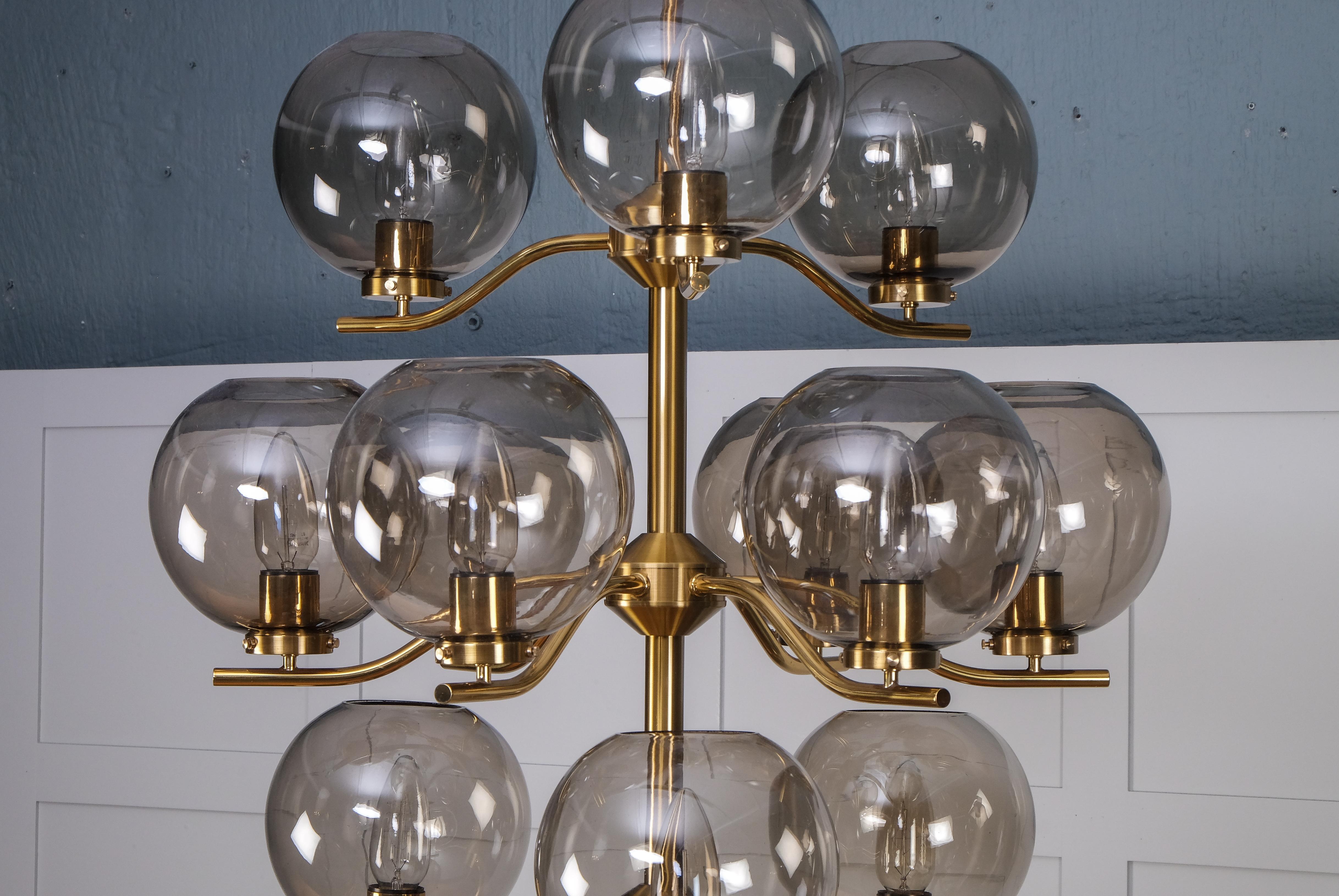 Set of 4 Large Brass Chandeliers by Holger Johansson, Sweden, 1970s For Sale 3