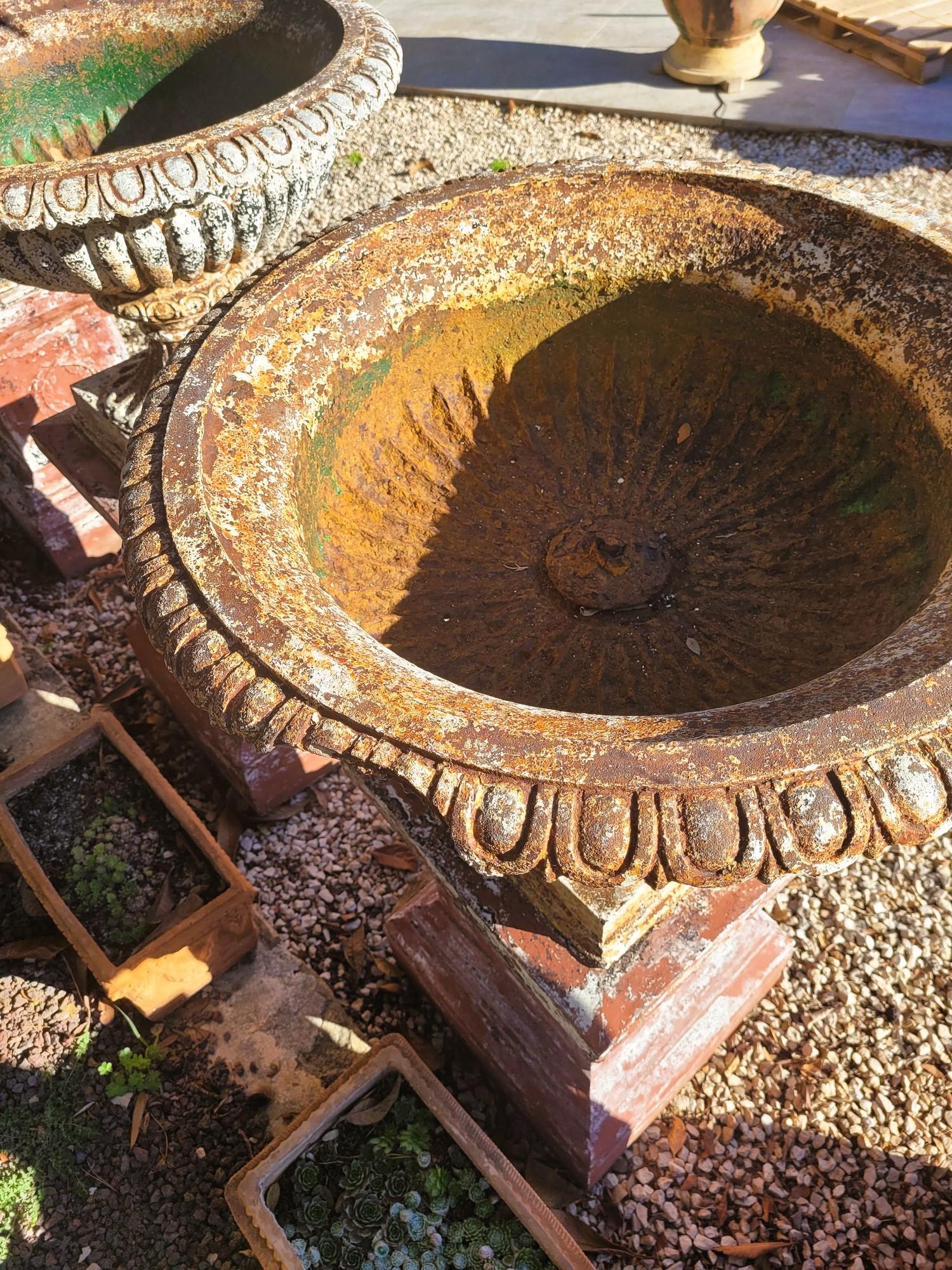 Set Of 4 Large Cast Iron Garden Vases On Terracotta Bases, 19th Century For Sale 4