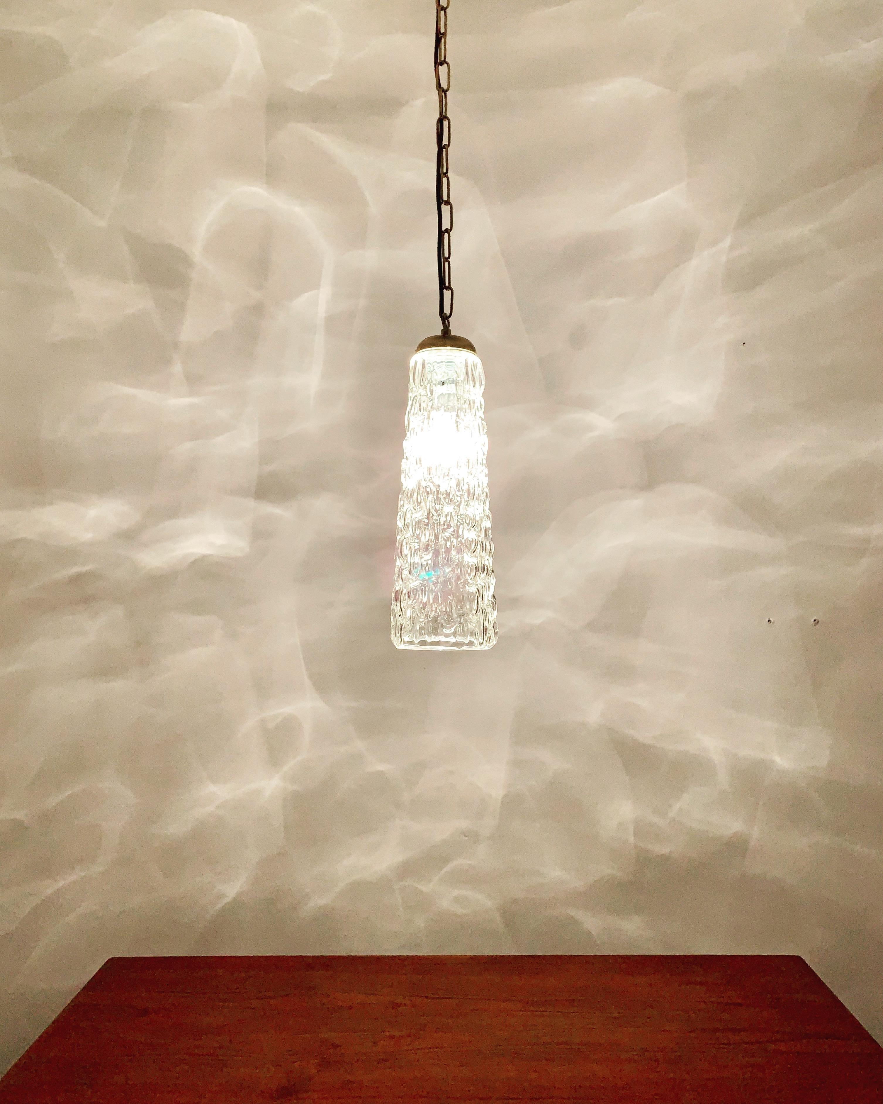 Set of 4 Large Crystal Glass Pendant Lamps For Sale 3