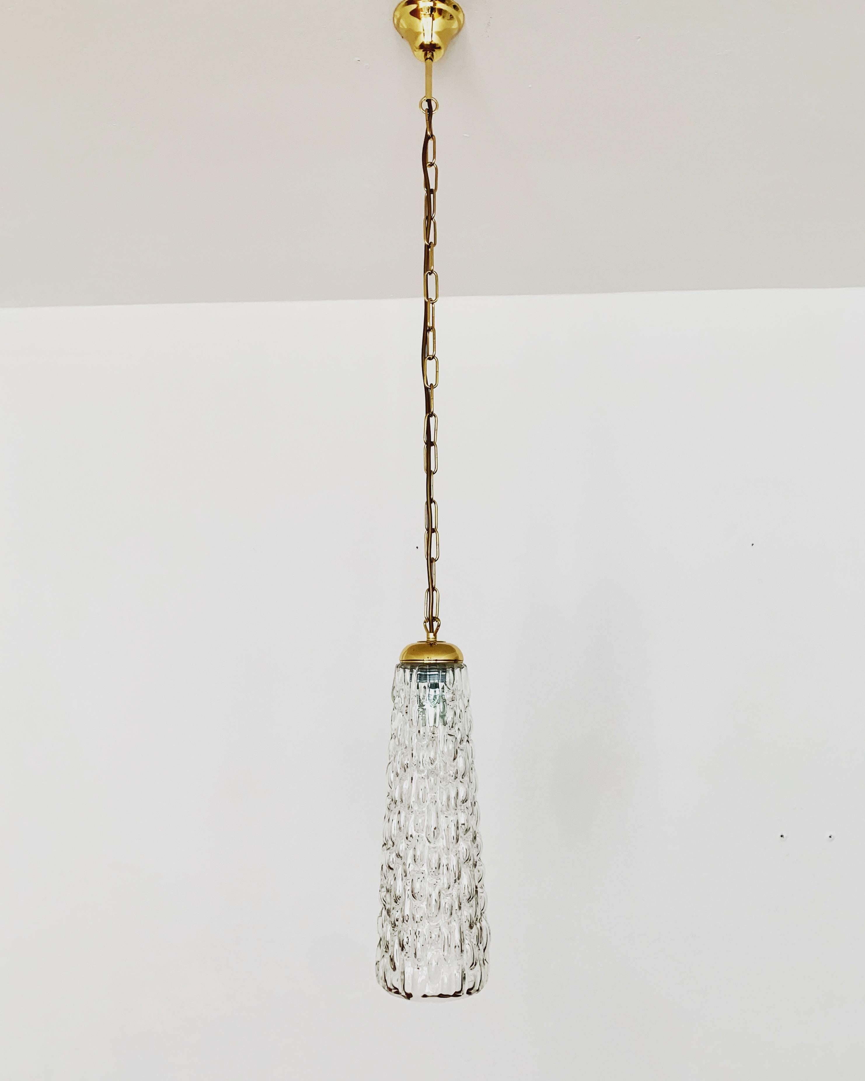 Very beautiful and large crystal glass pendant lamps from the 1950s.
Wonderful mouth-blown glass with a great structure.
The design and the materials used create a great glittering light.
A stunning lamp and a real addition to any
