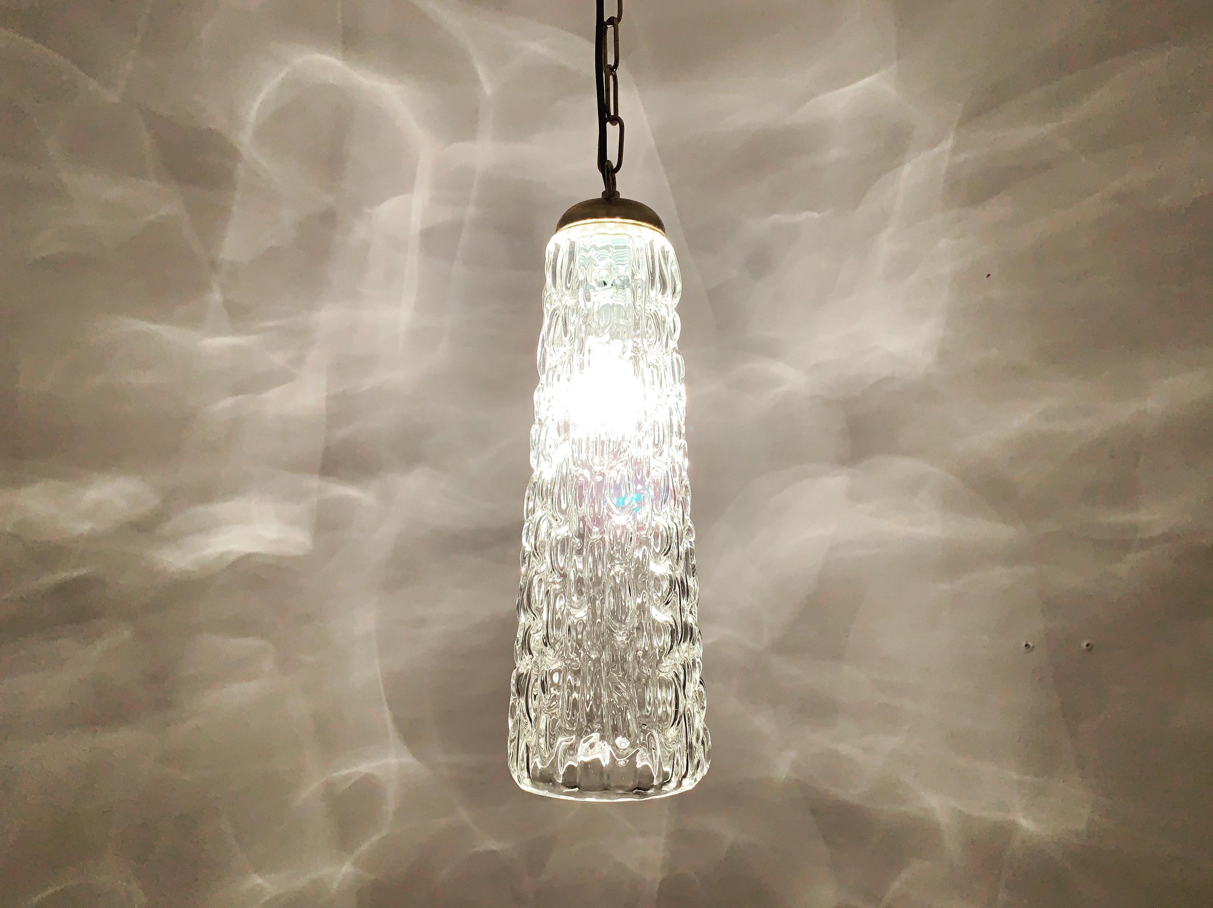 Set of 4 Large Crystal Glass Pendant Lamps For Sale 1