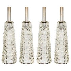 Set of 4 large crystal glass pendant lamps