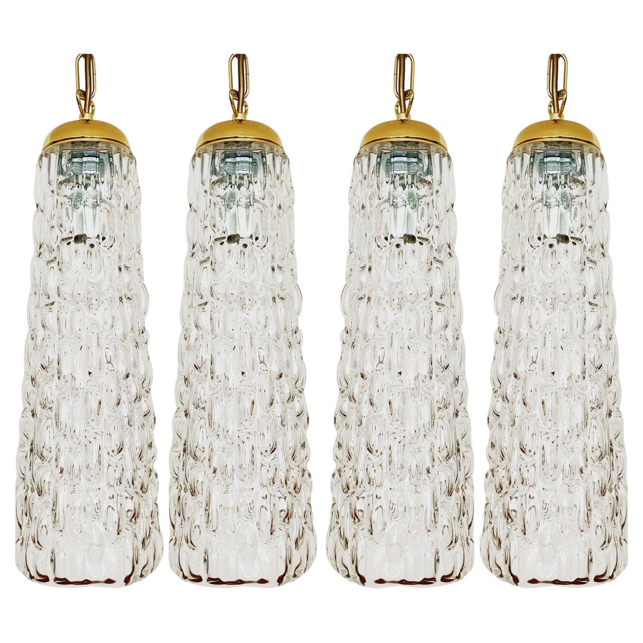 Set of 4 Large Crystal Glass Pendant Lamps