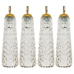 Vintage Set of 4 Large Crystal Glass Pendant Lamps