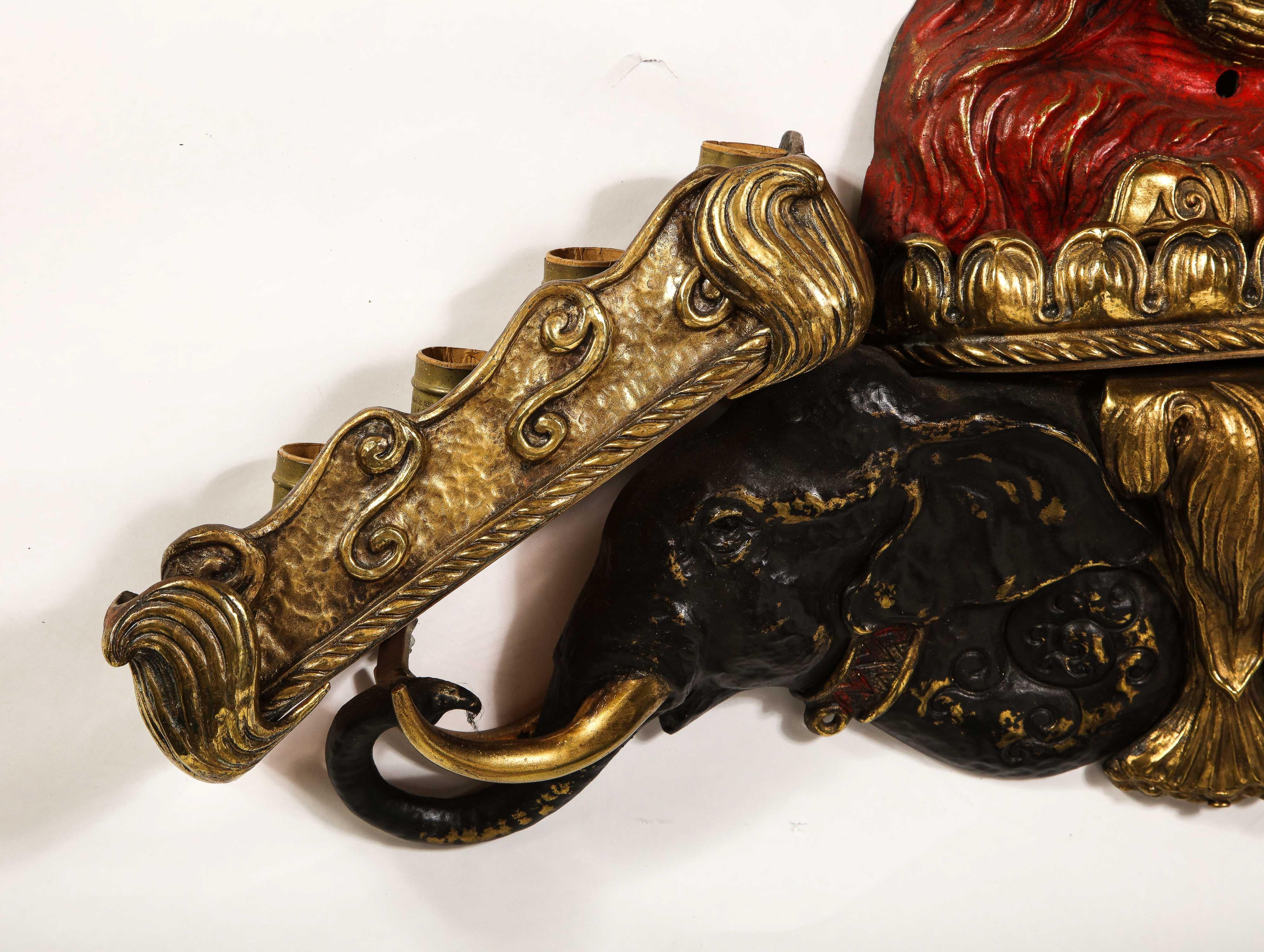 Satz von 4 großen figuralen Chinoiserie-Wandleuchtern aus vergoldeter Bronze, Caldwell zugeschrieben im Angebot 9