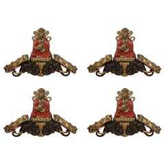 Set of 4 Large Figural Chinoiserie Gilt Bronze Wall Sconces, Attributed Caldwell