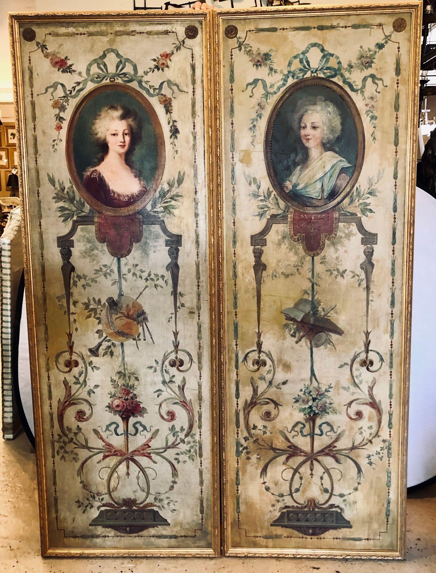 Set von 4 großen französischen Wandtafeln aus dem 19. Jahrhundert, Öl auf Leinwand, Trumeau (Belle Époque) im Angebot