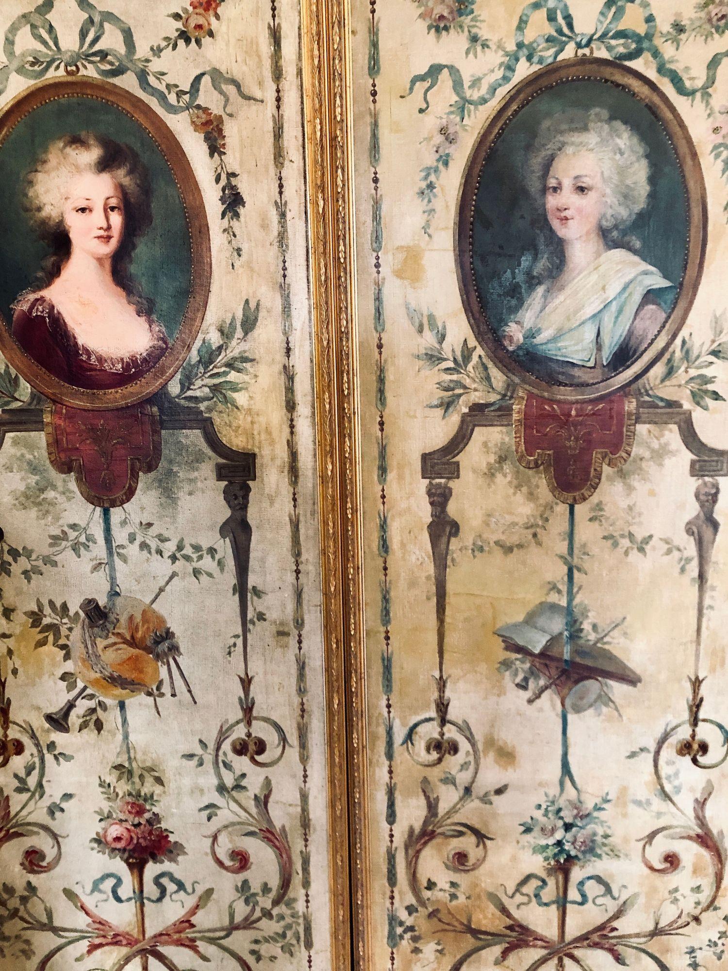 Set von 4 großen französischen Wandtafeln aus dem 19. Jahrhundert, Öl auf Leinwand, Trumeau im Zustand „Gut“ im Angebot in Manhasset, NY
