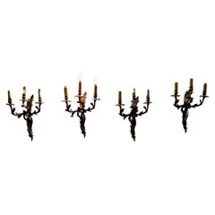 Set of 4 Large French Brass 3 Branch Wall Lights    