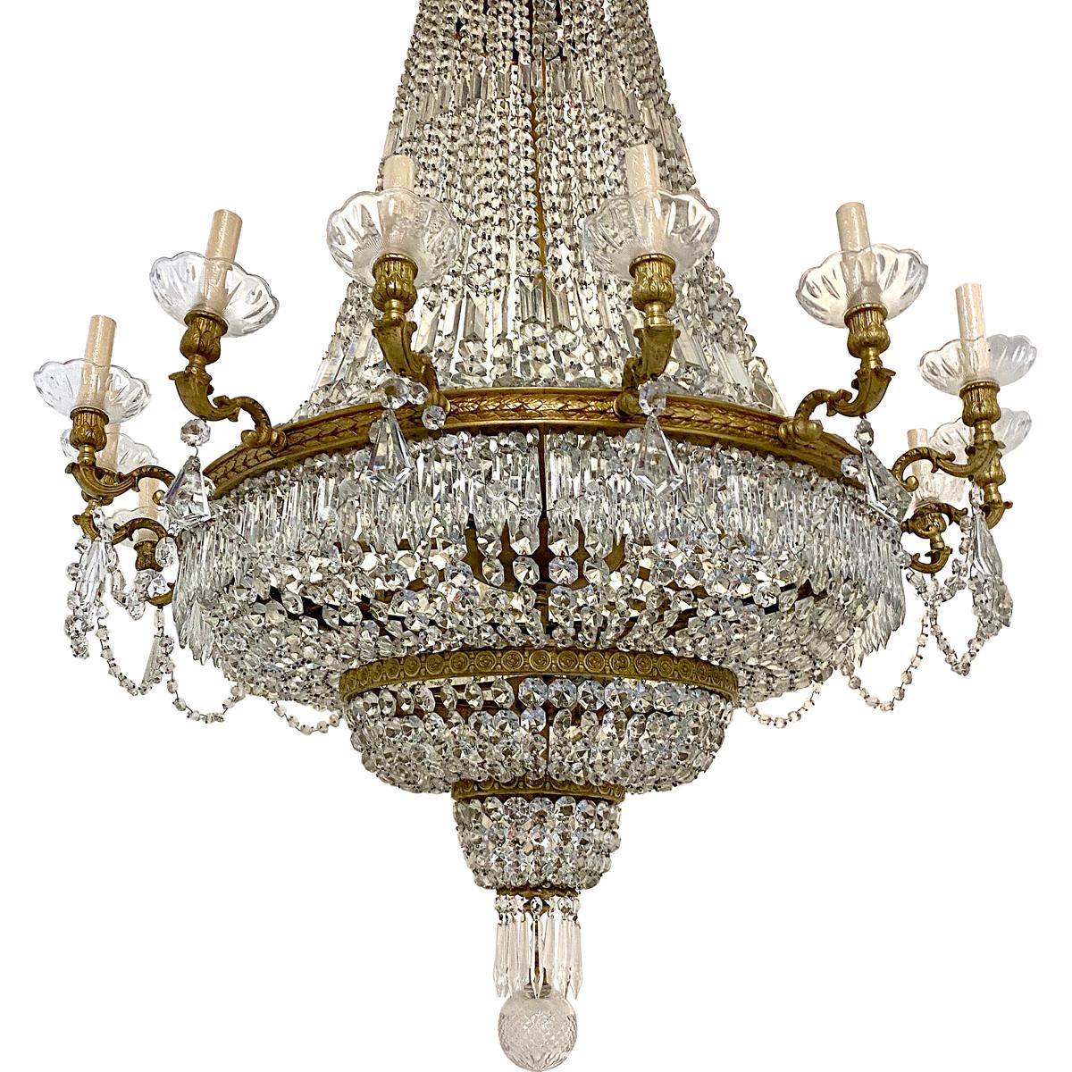 Set of Four Large French Bronze and Crystal Chandeliers, Sold Individually In Good Condition For Sale In New York, NY