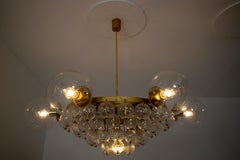 Set of 4 Large Hotel Chandeliers with Brass Fixture and Structured Glass Globes