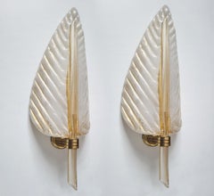 Set of 4 Large Italian Vintage Murano Glass and Brass Wall Lights Sconces, 1920s