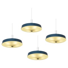 Set of 4 Large Mid Century Pendant Lamps in Painted Metal and Opaline Glass 1960