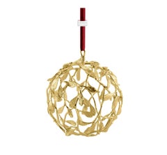 Set di 4 grandi decorazioni a forma di vischio in metallo color oro con nastro rosso