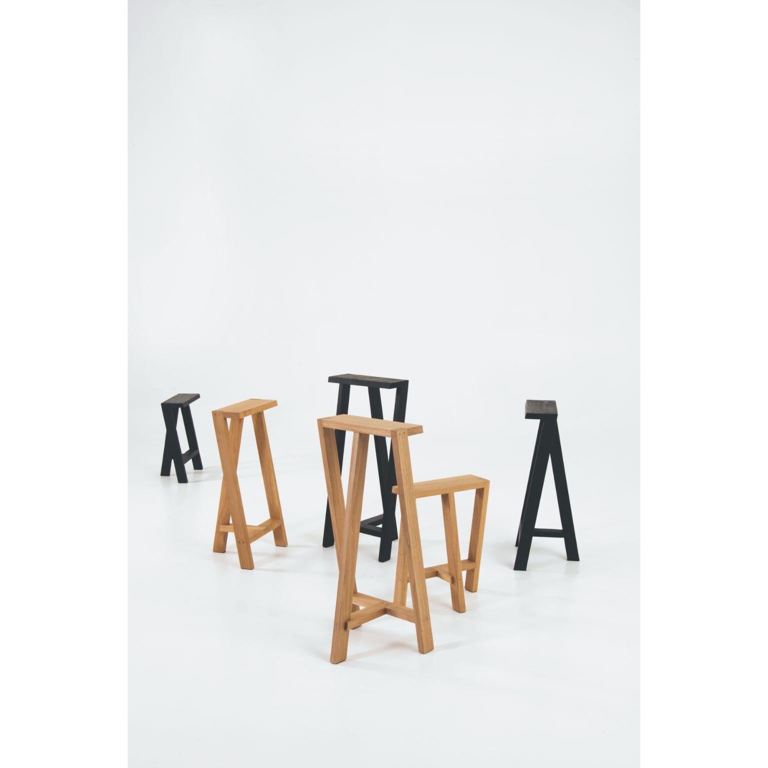 Other Set of 4 Large Pausa Oak Stool by Pierre-Emmanuel Vandeputte