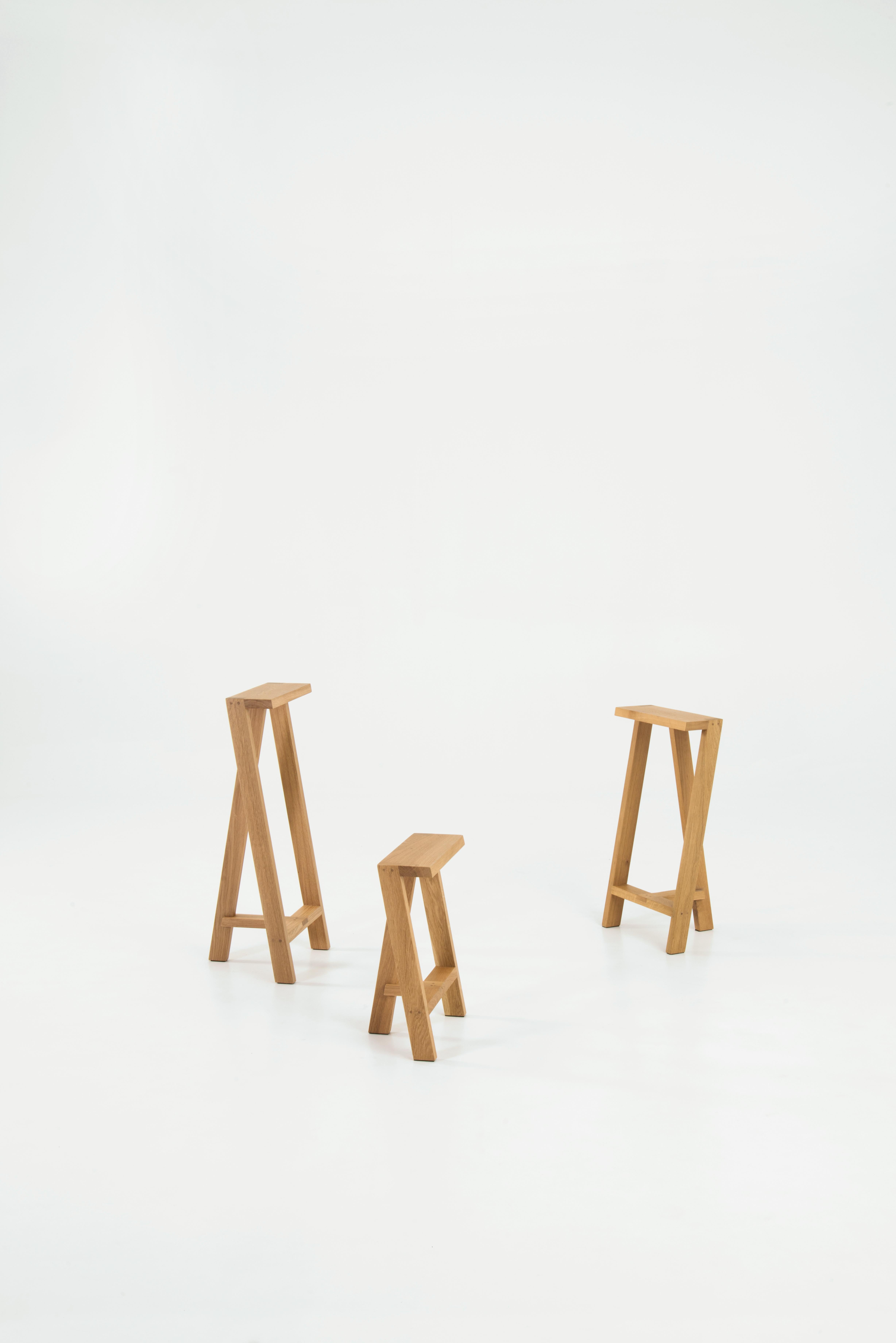 Contemporary Set of 4 Large Pausa Oak Stool by Pierre-Emmanuel Vandeputte For Sale