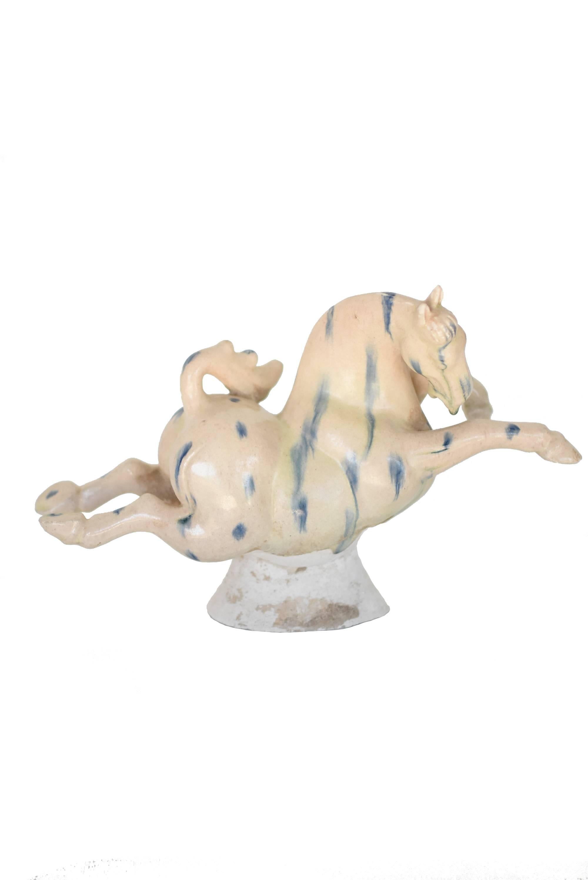 Set of 4 Large Pottery Horses, Chinese Terracotta with Blue Streaks 7