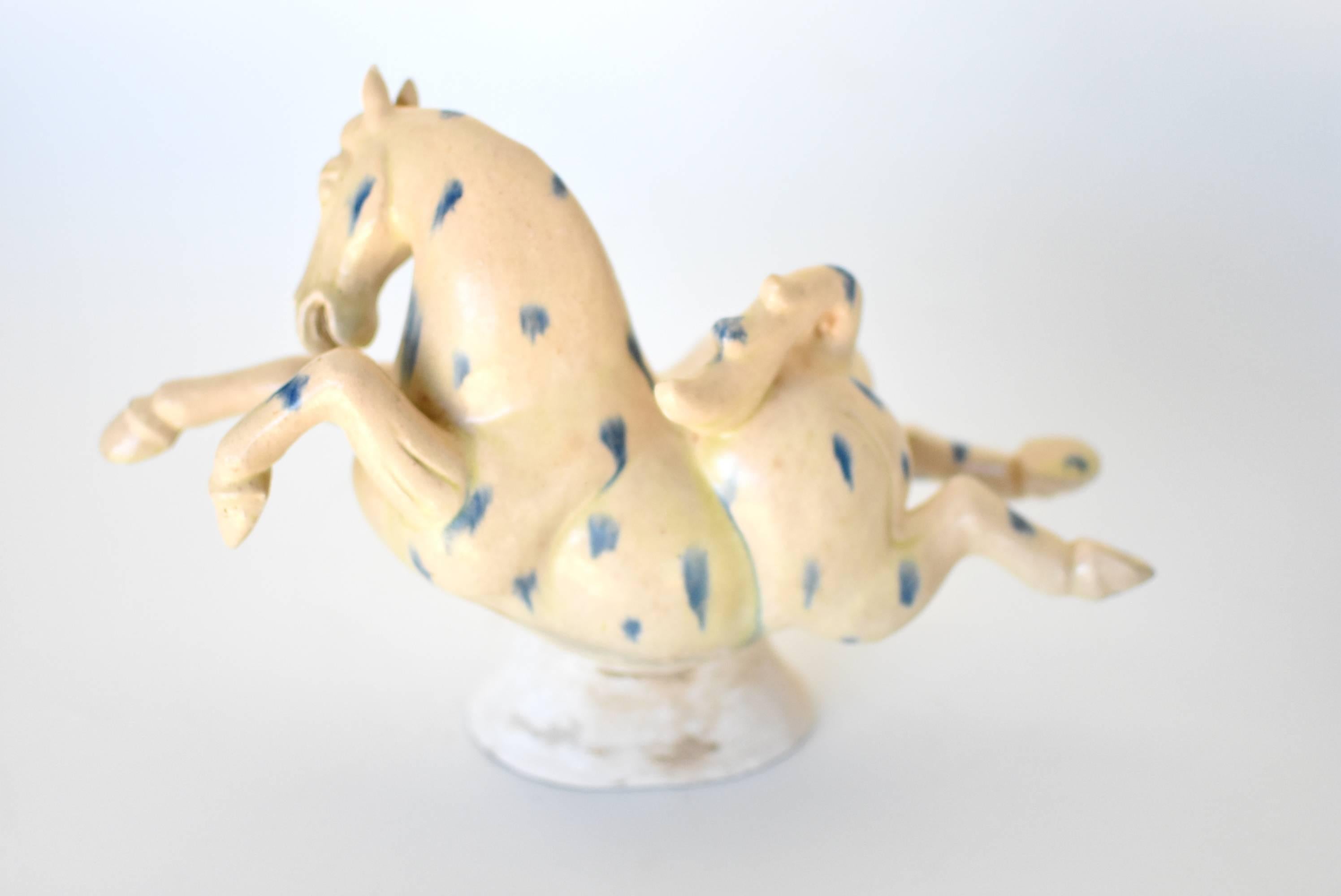 Set of 4 Large Pottery Horses, Chinese Terracotta with Blue Streaks 9