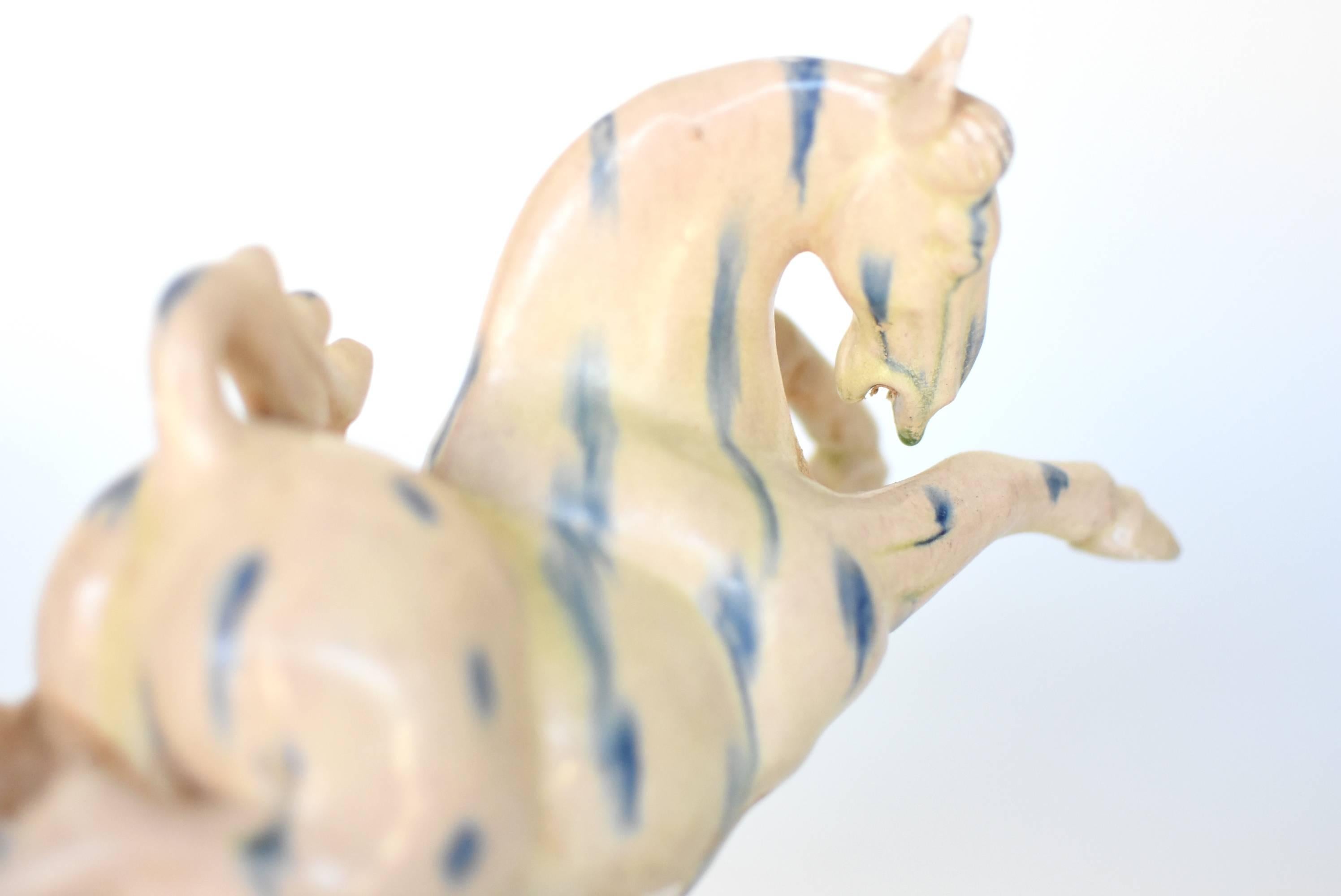 Set of 4 Large Pottery Horses, Chinese Terracotta with Blue Streaks 10