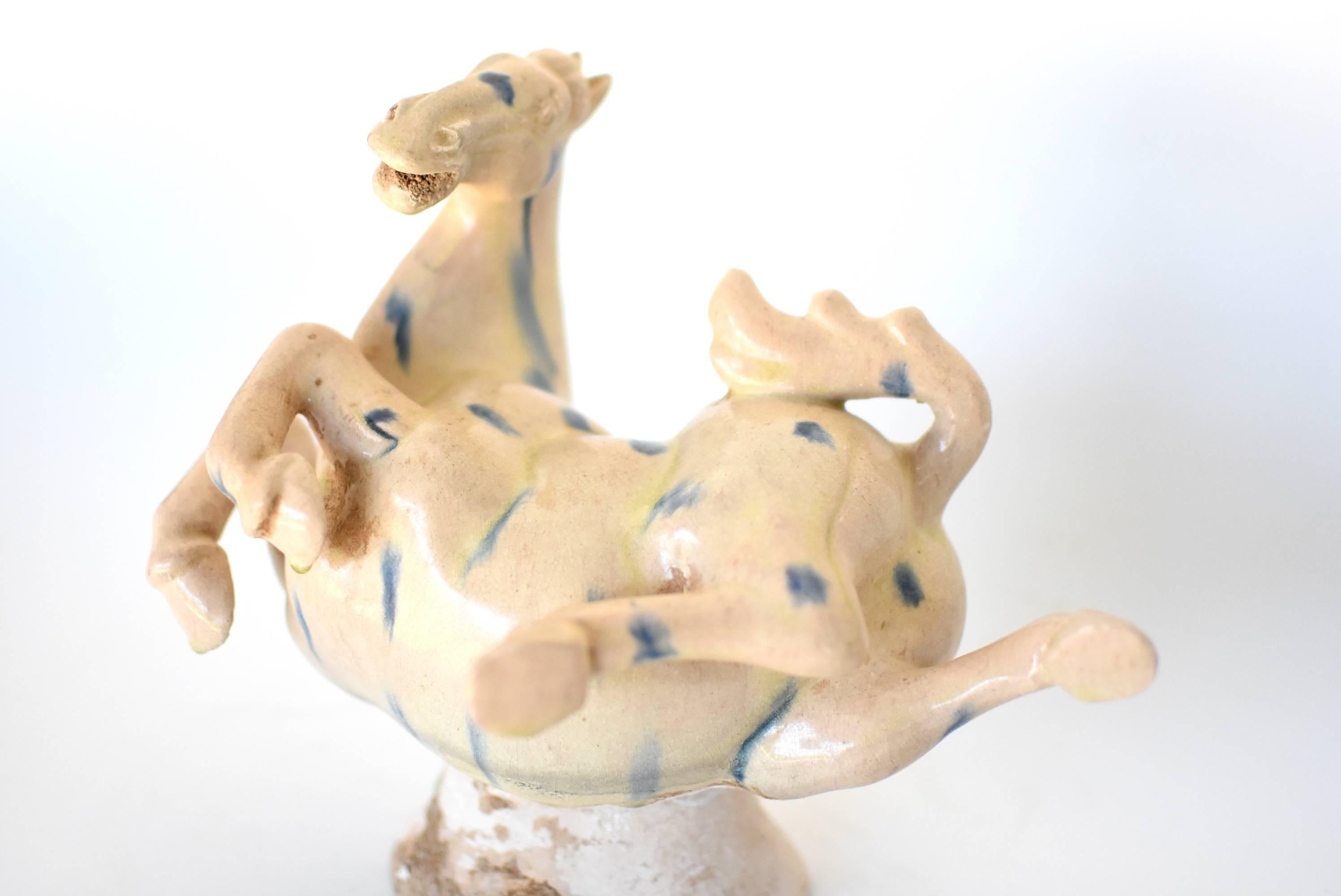 Set of 4 Large Pottery Horses, Chinese Terracotta with Blue Streaks 3