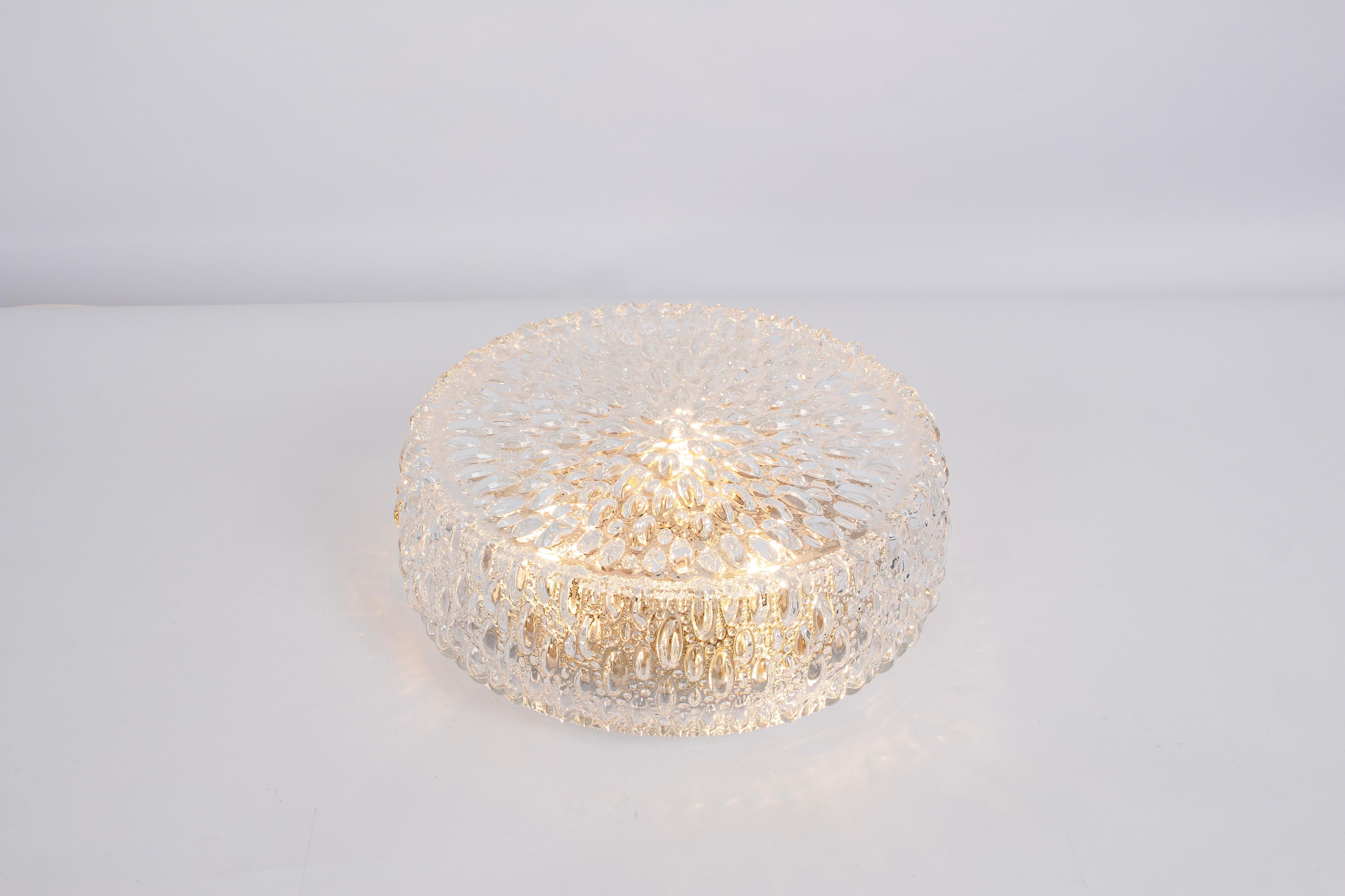 Set of 4 Large Round Textured Glass Flushmount by Limburg, Germany, 1970s In Good Condition For Sale In Aachen, NRW