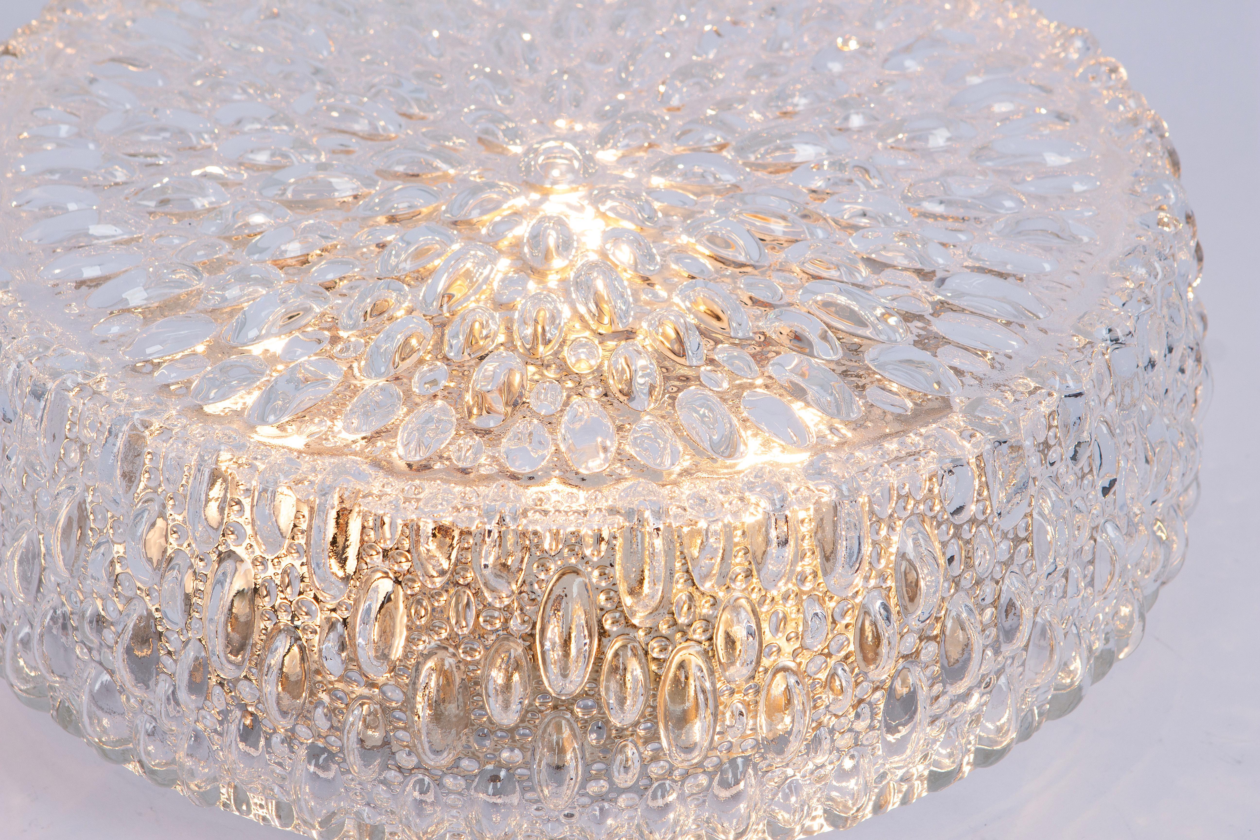 Late 20th Century Set of 4 Large Round Textured Glass Flushmount by Limburg, Germany, 1970s For Sale
