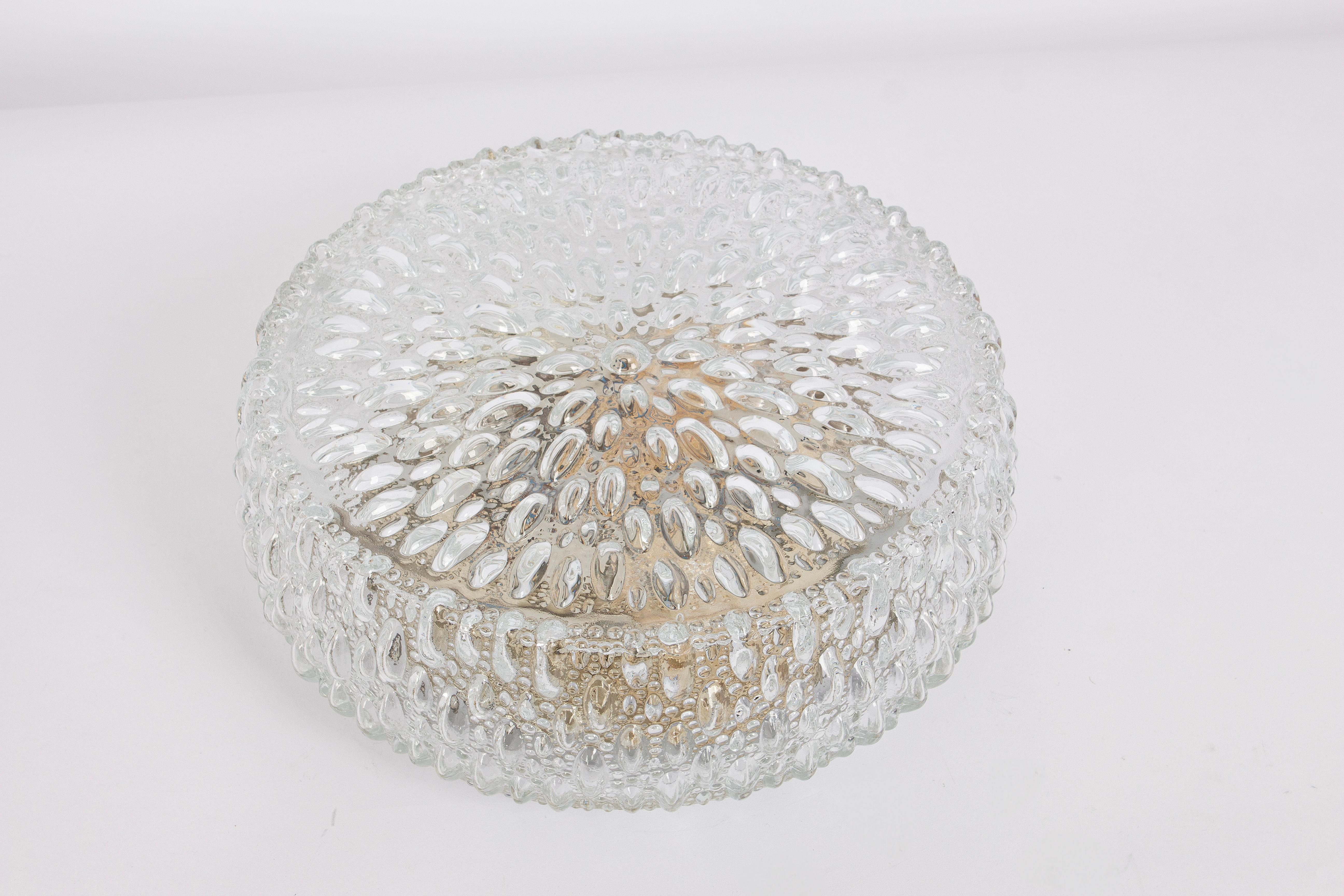 Set of 4 Large Round Textured Glass Flushmount by Limburg, Germany, 1970s For Sale 1