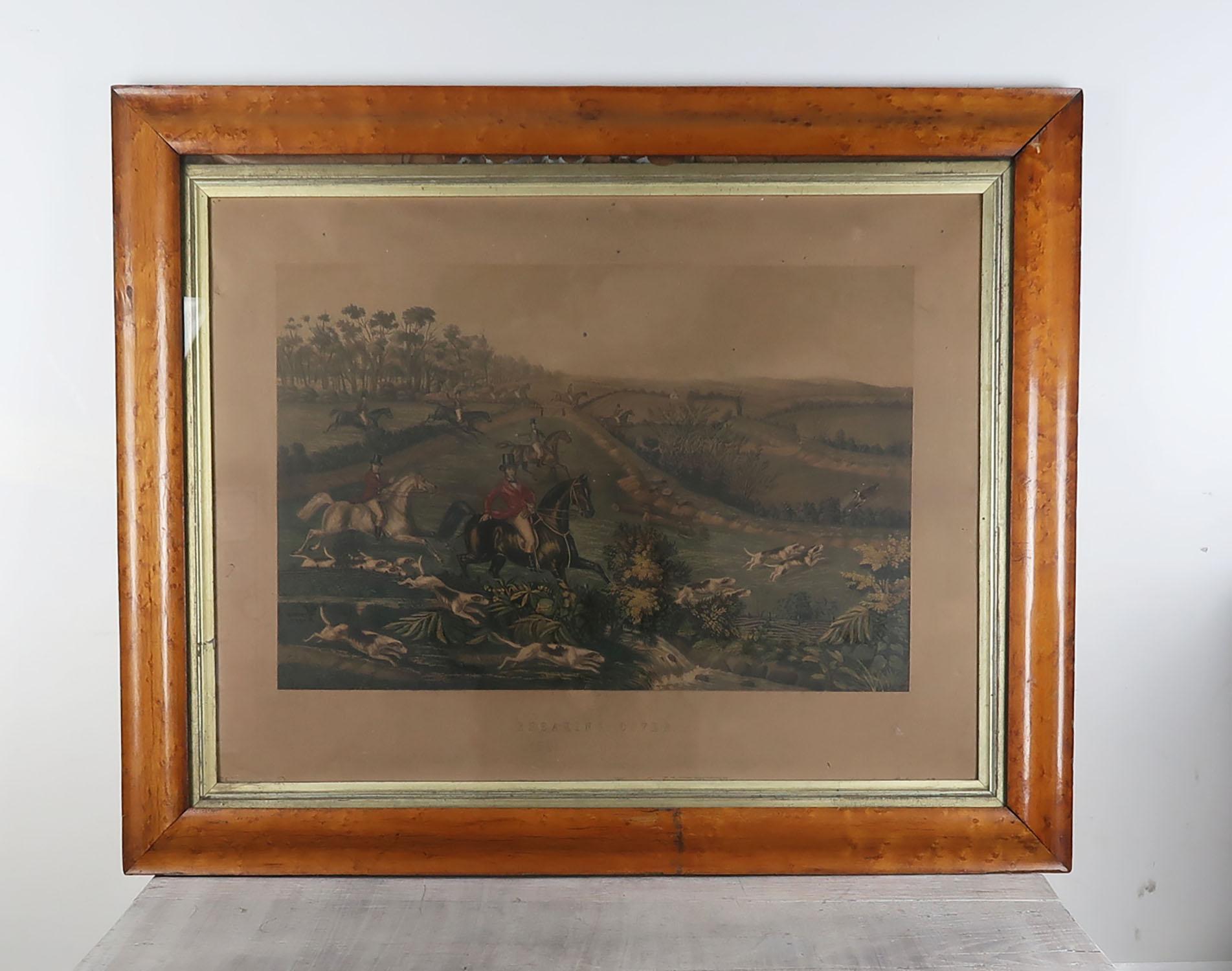 Amazing set of 4 sporting prints. All fox hunting related.

Country House condition

Wonderful muted colors.

In the original bird's-eye maple frames.

Lithographs with original color.

Published by F.Sala & Co., Berlin, Germany.

All