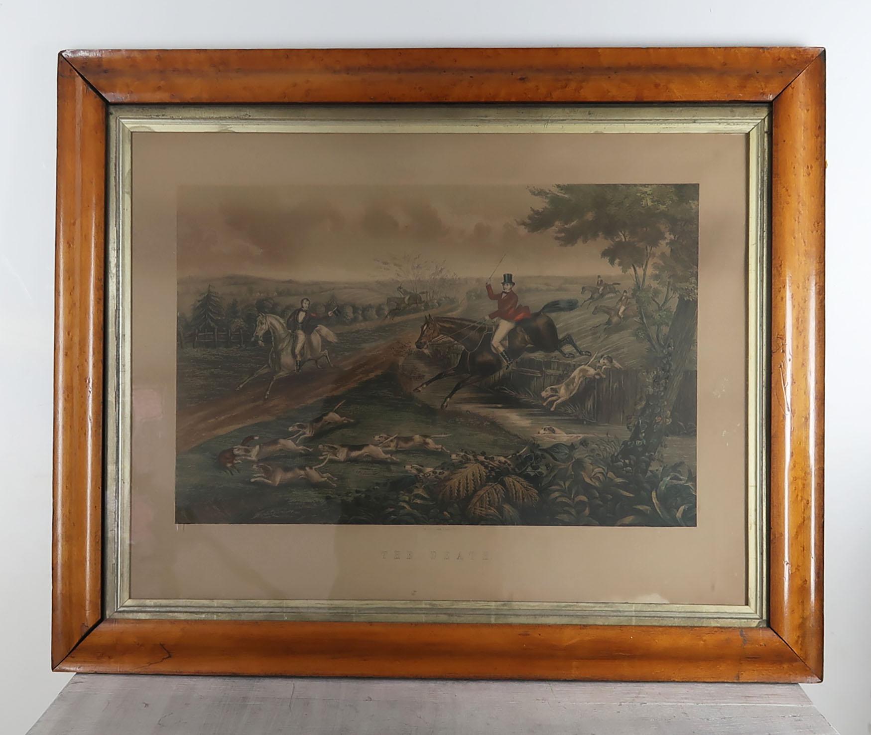 German Set of 4 Large Scale Antique Sporting Prints In Birds-Eye Maple Frames. C.1850 For Sale
