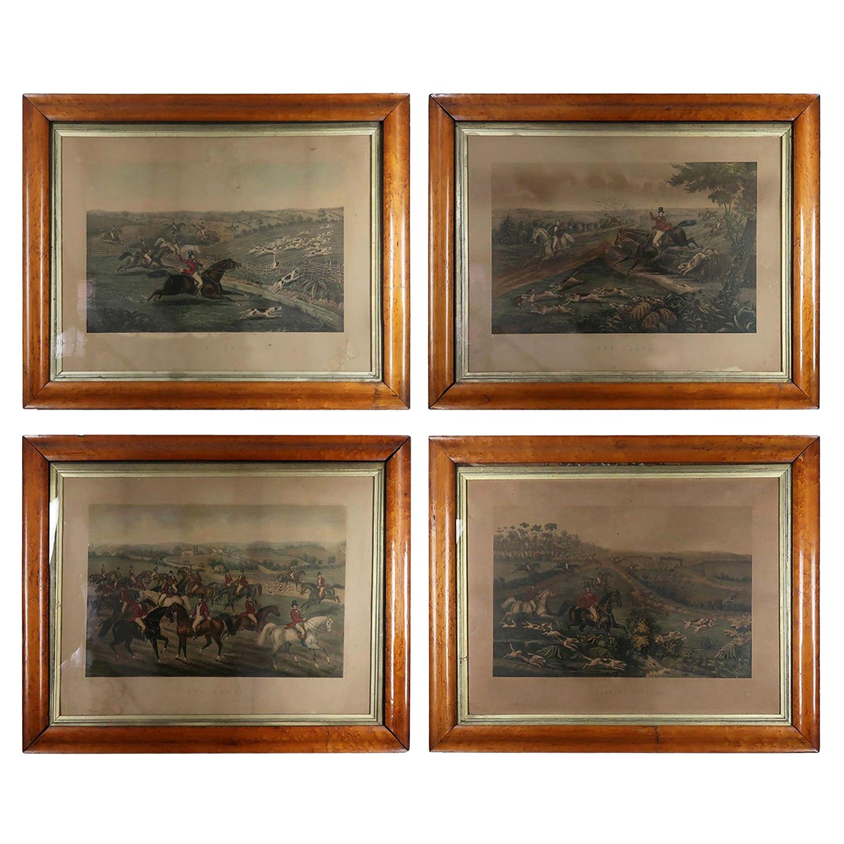 Set of 4 Large Scale Antique Sporting Prints, German, Mid-19th Century