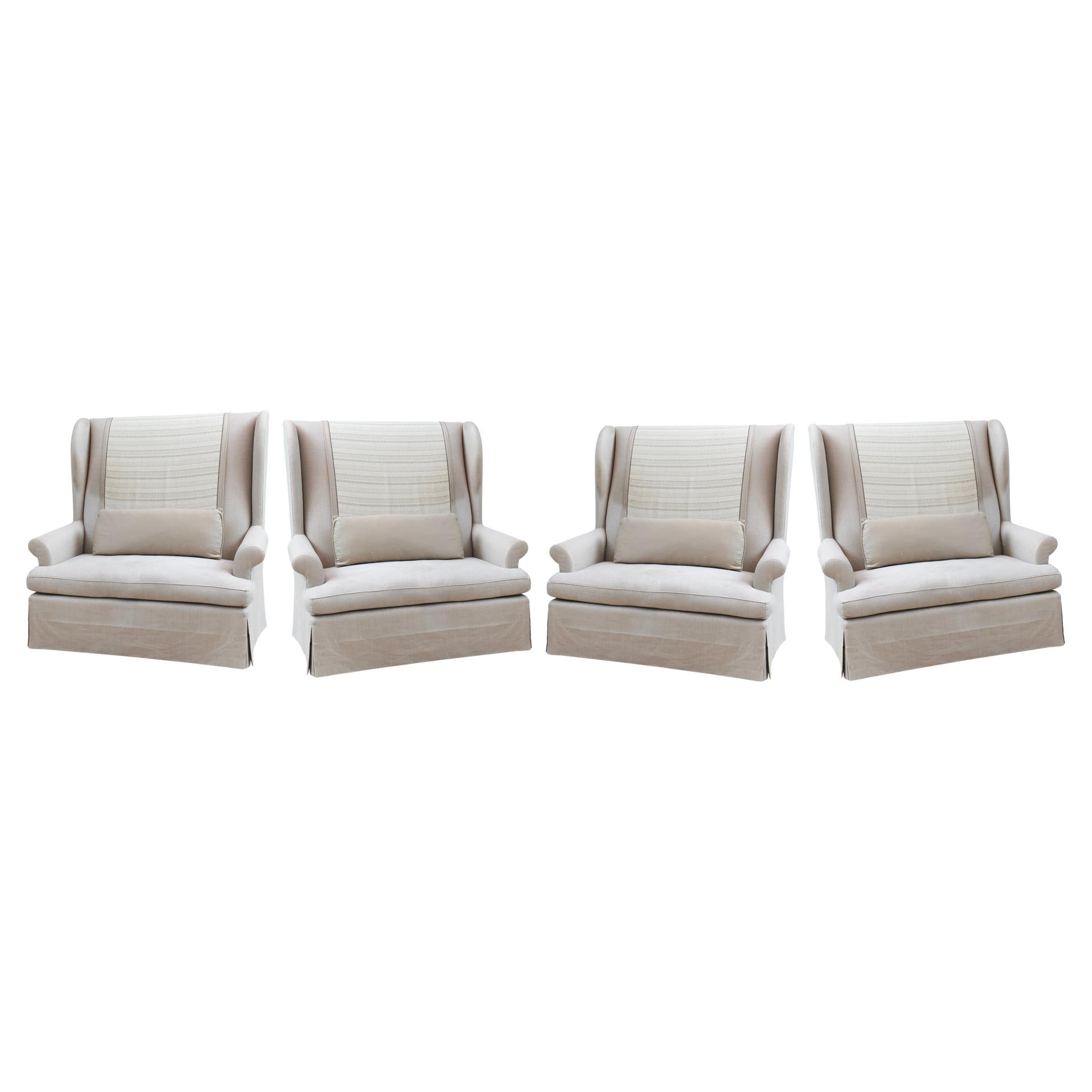 Set of 4 Large-Scale Club Chairs by Gregorius Pineo in Holly Hunt fabric
