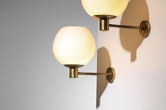 Set of 4 large Swedish wall lights in brass with opaline glass globes