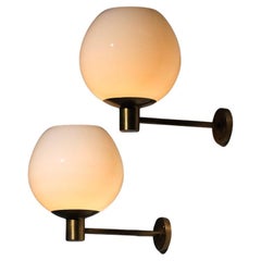 Vintage Set of 4 large Swedish wall lights in brass with opaline glass globes