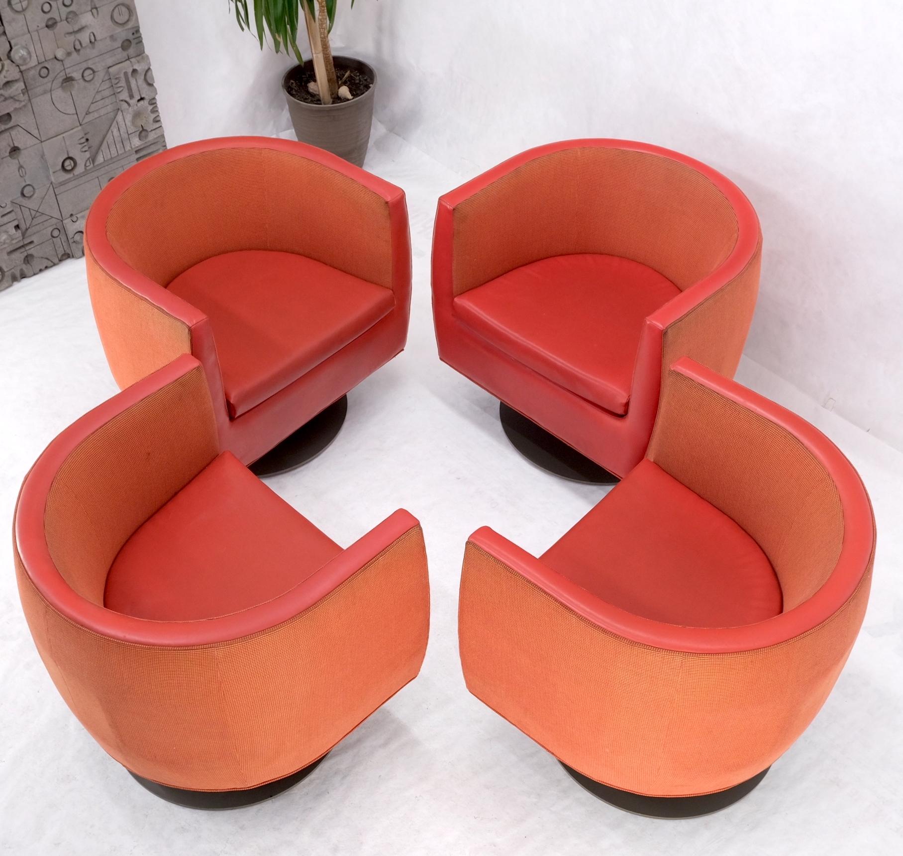 Set of 4 Large Swivel Round Barrel Back Lounge Club Chairs Red Upholstery 10